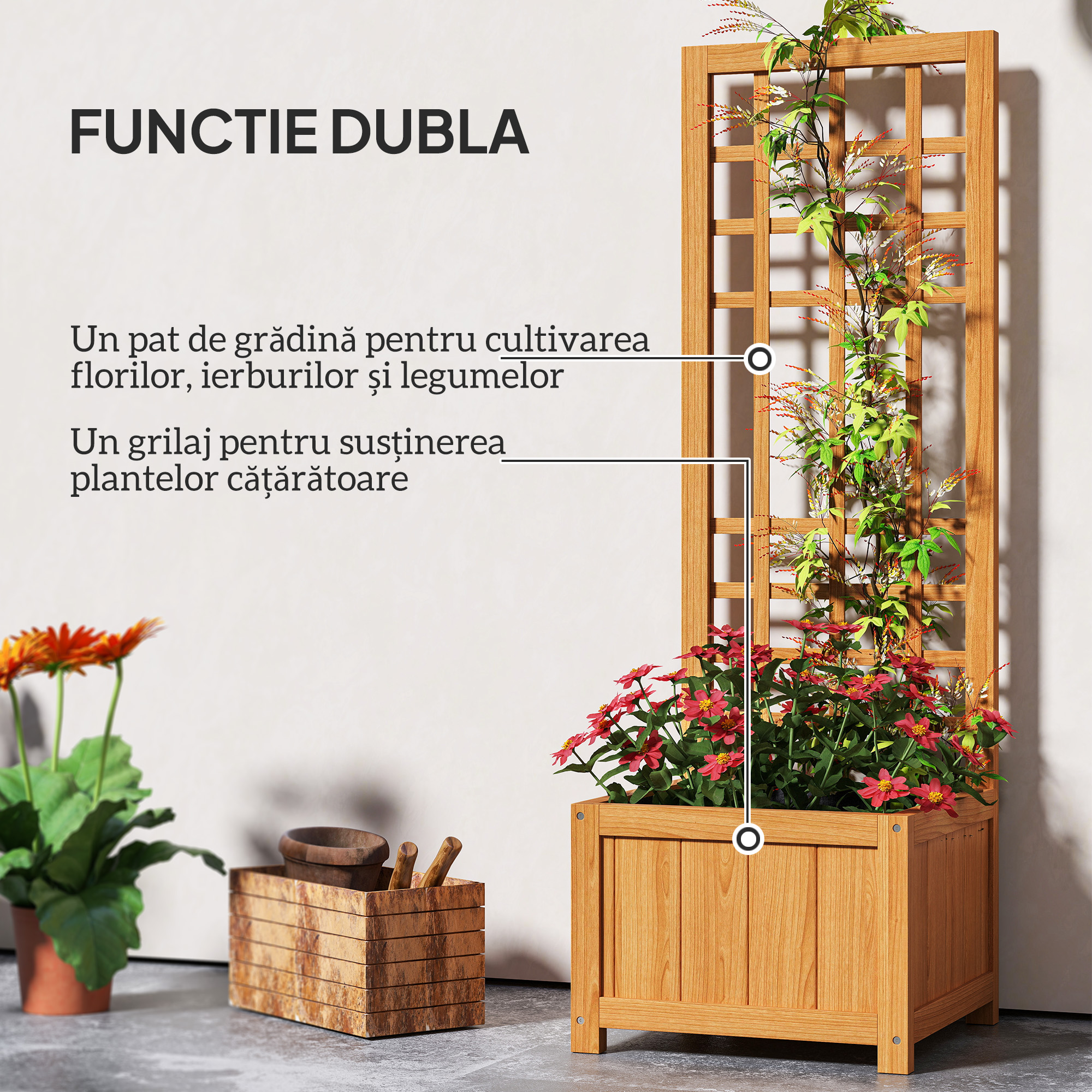  Pat inaltat pentru Gradina cu Grilaj si Orificiu de Drenaj, 40x40x120 cm, Maro Deschis [3]