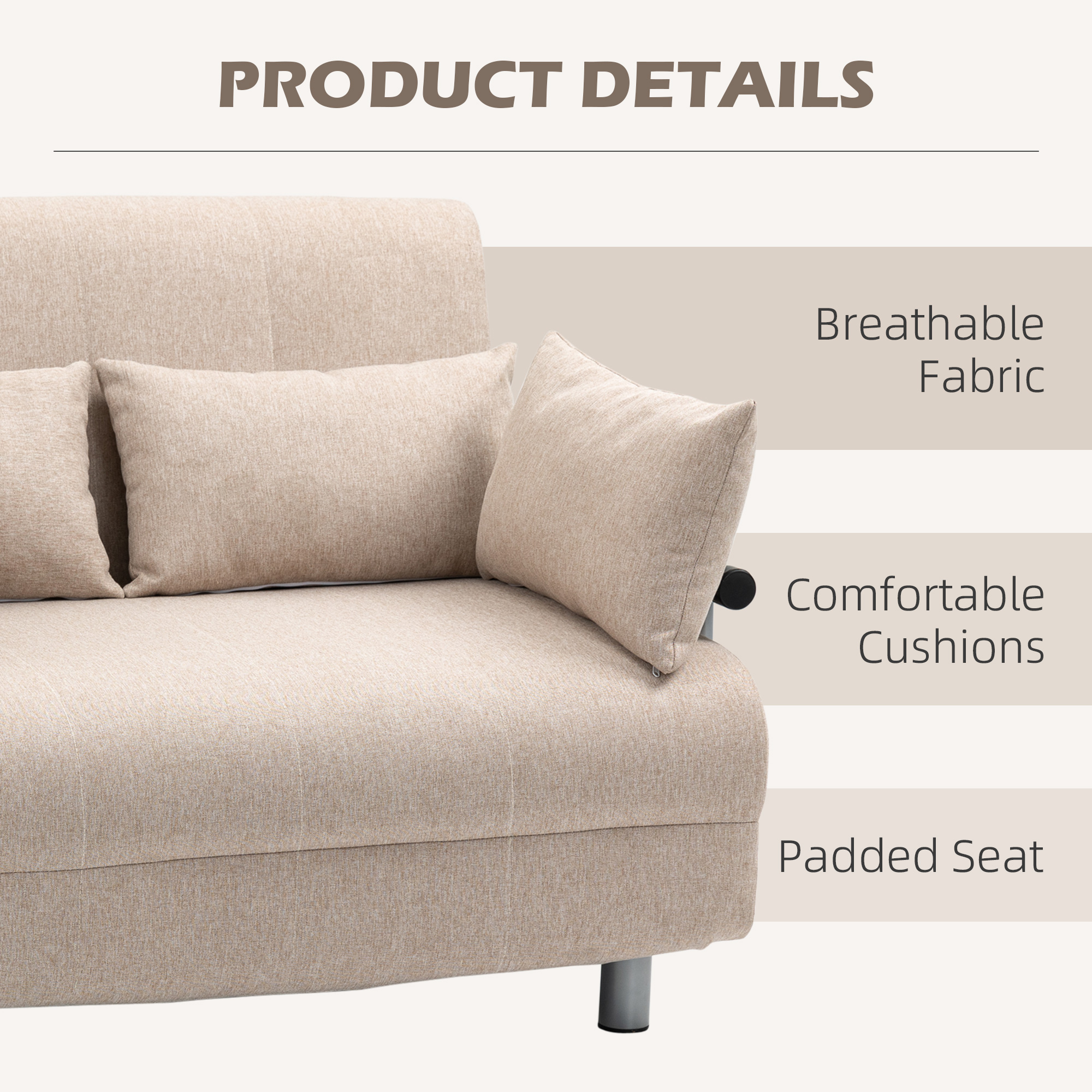  Canapea Extensibila 2 Locuri - Otel & Material, 4 Perne Crem [5]