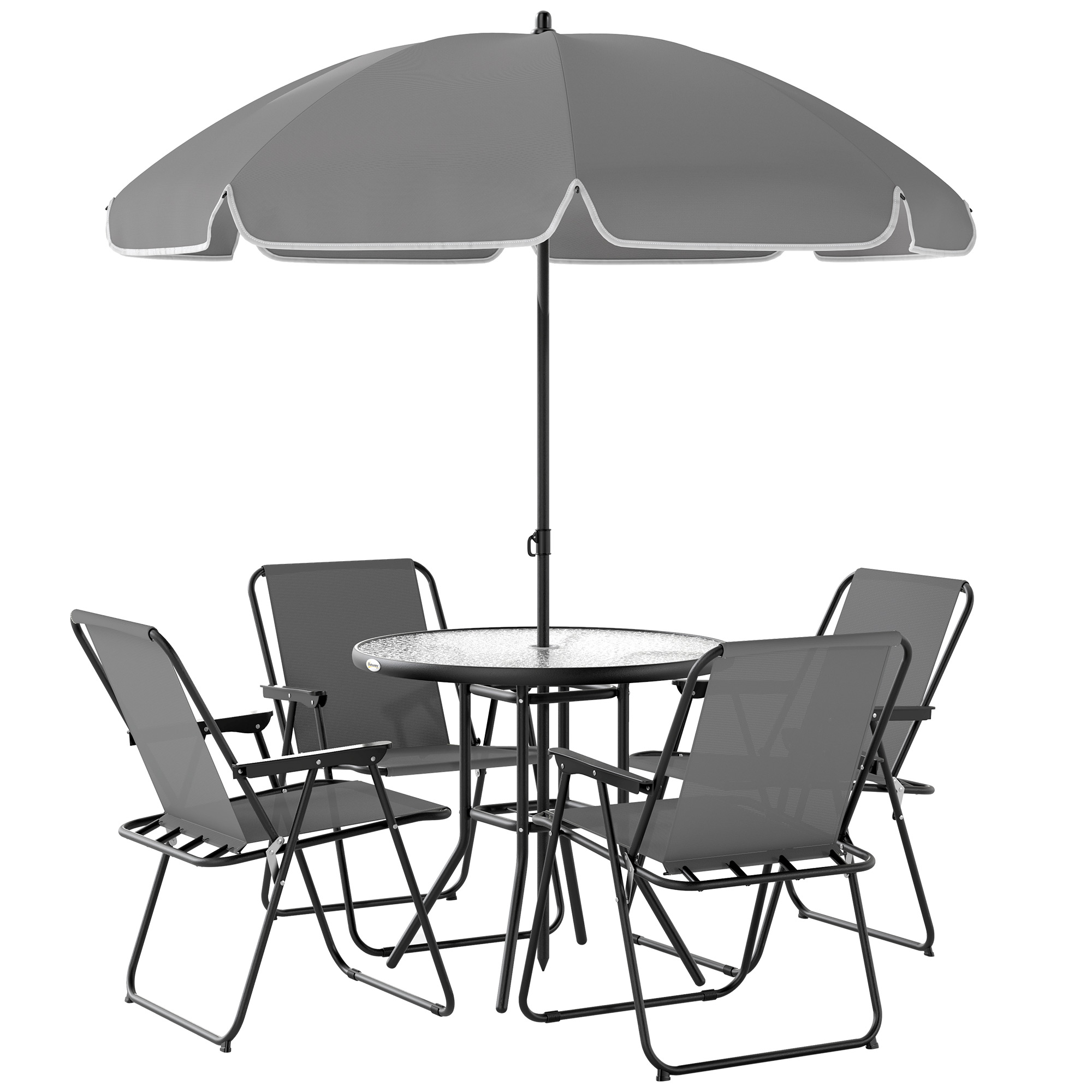 Gradina & balcon -  Set de Gradina 6 Piese din Otel cu 4 Scaune Pliabile, Umbrela si Masa Rotunda, Gri si Negru