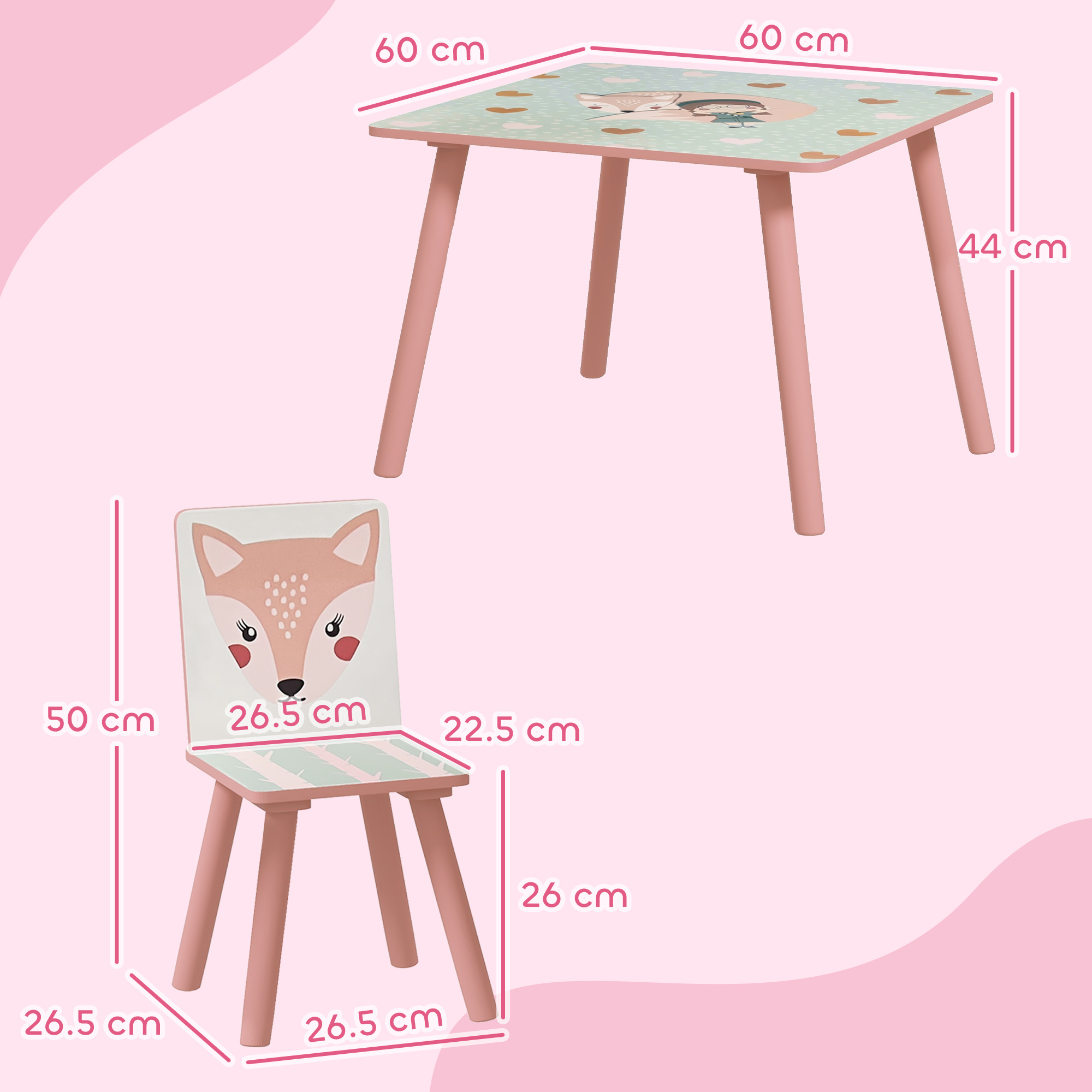  Set masa si scaun 3 piese pentru copii lemn de pin cu desene animale roz pentru scoala mobilier camera copilului birou pentru copii mici [2]