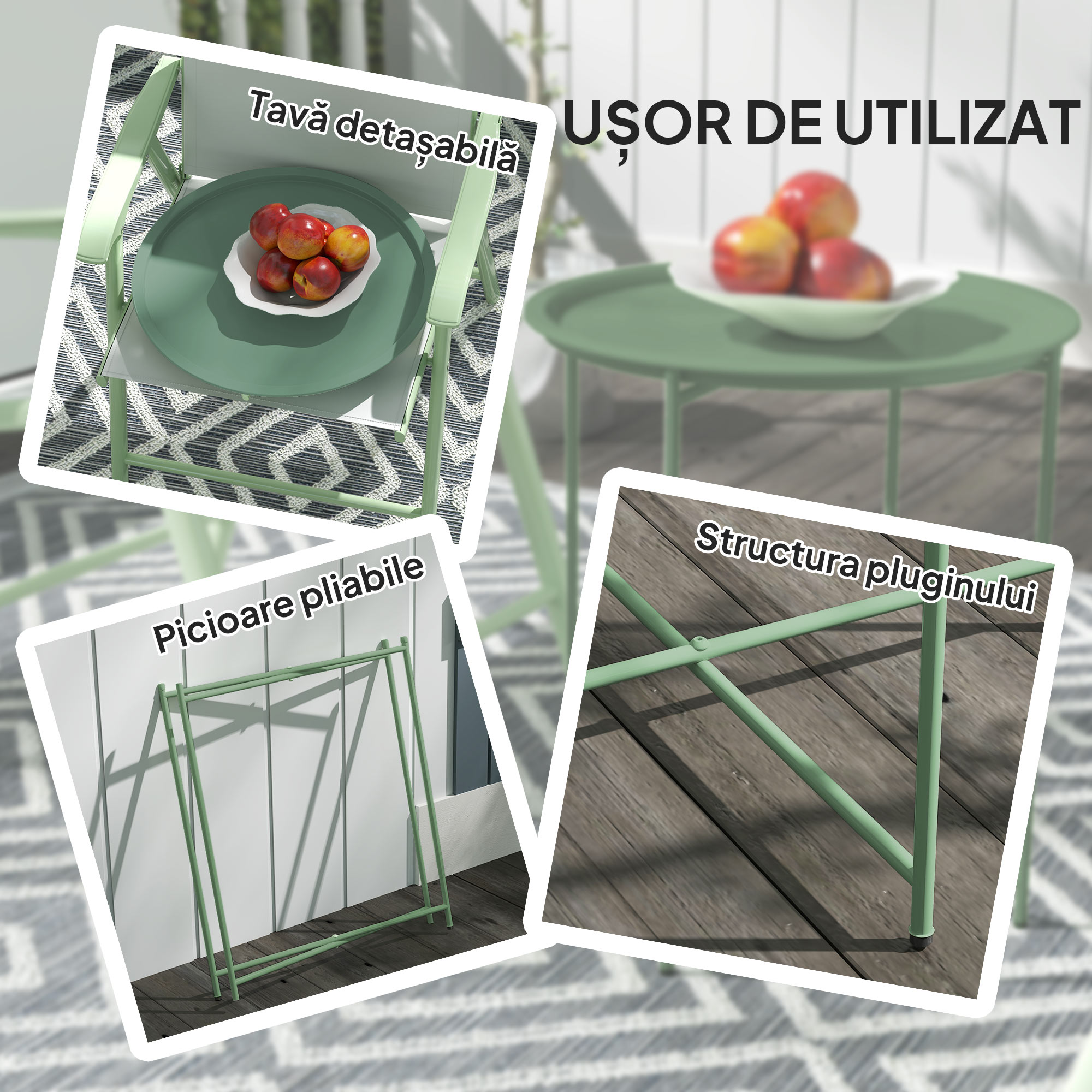  Masa de gradina cu tava detasabila si picioare pliabile din otel, Ø46x50 cm, verde [3]