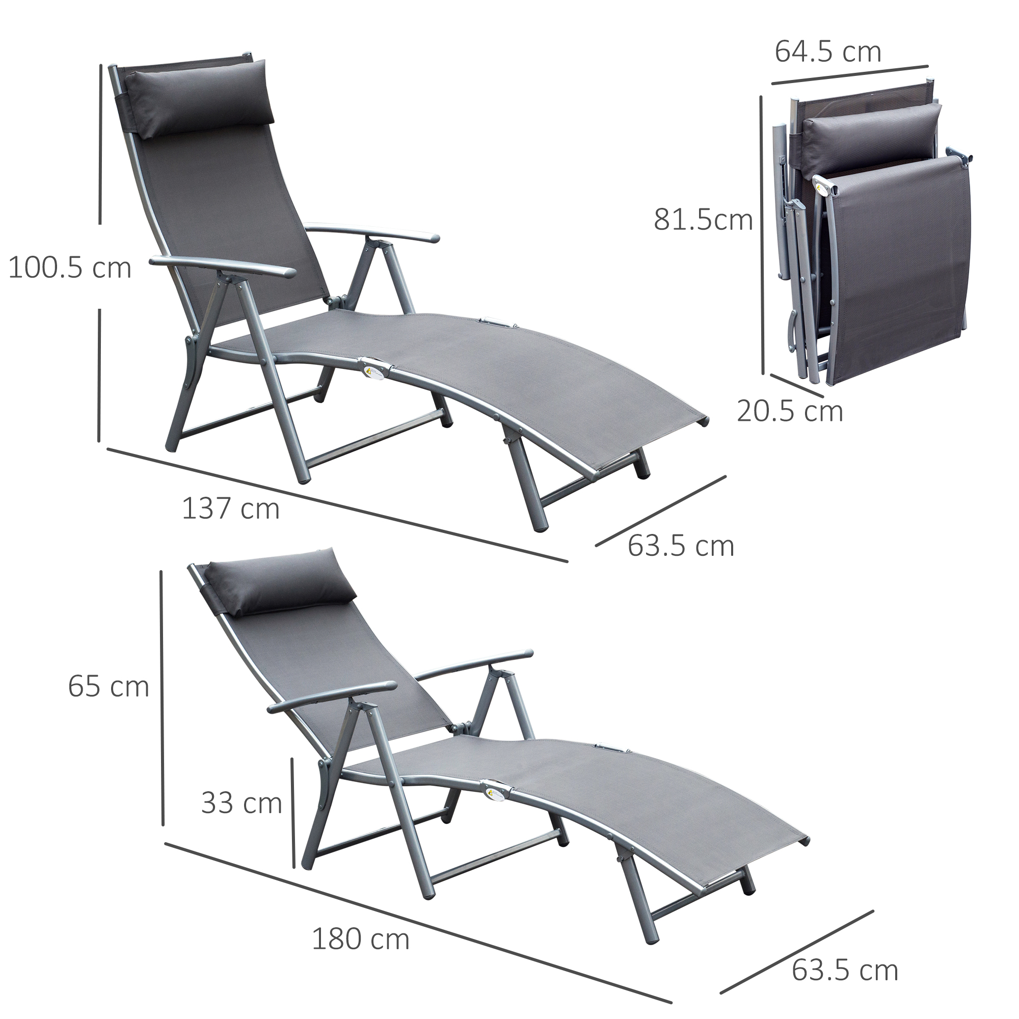  Sezlong Relax Pliabil Schelet in Metal 137x63.5x100.5cm Gri [2]