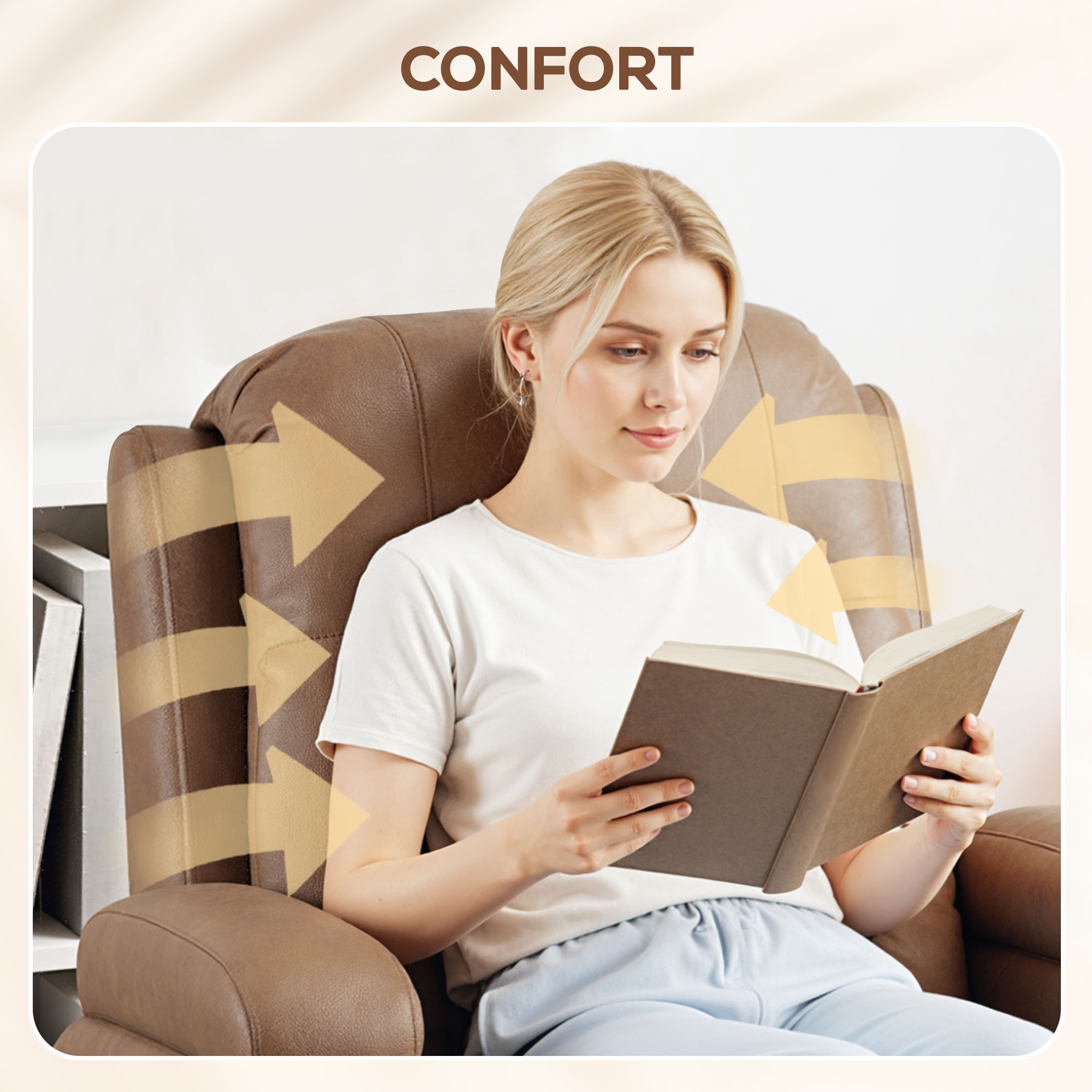  Fotoliu Relax Rabatabil cu Functie de Masaj si incalzire din Piele Ecologica cu 8 Puncte de Masaj, Maro [6]