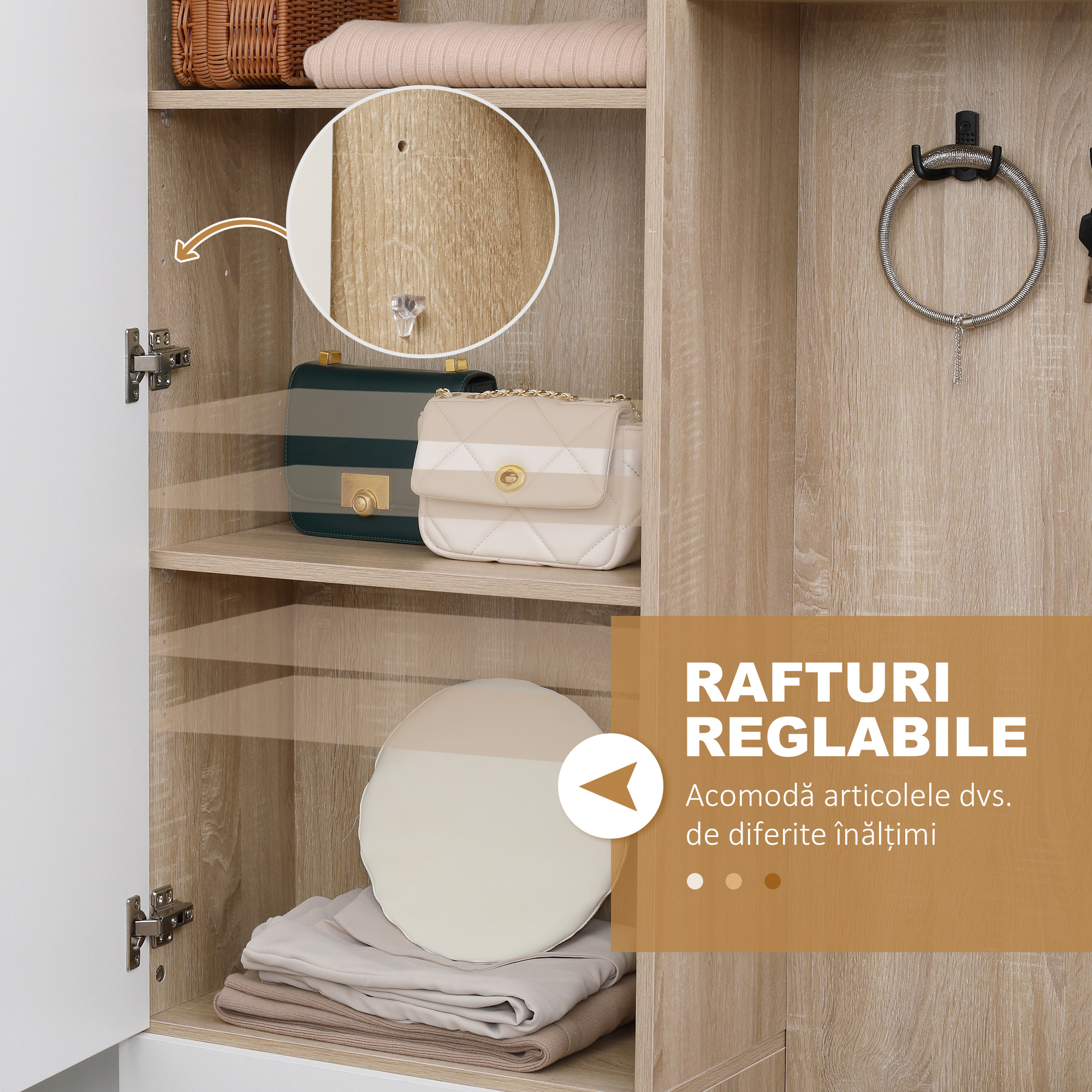  Organizator Intrare cu Oglinda, Montaj Fara Gauri si Sistem Anti-inclinare, Design Robust, 145 x 29 x 184 cm [5]