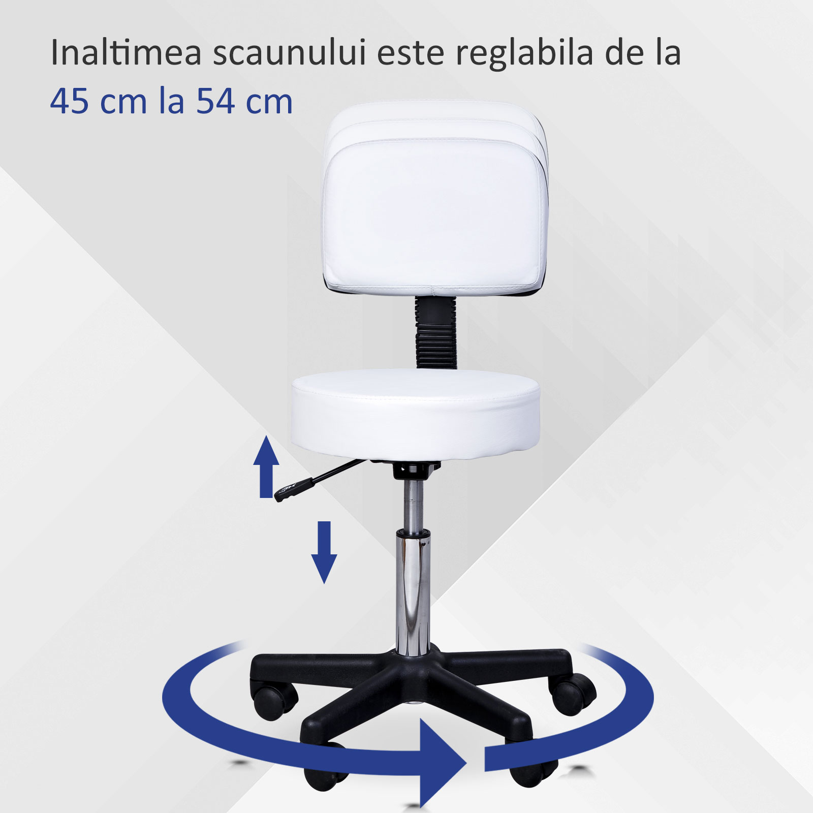  Taburet Bar - Alb, cu Spatar inalt & inaltime Reglabila [4]