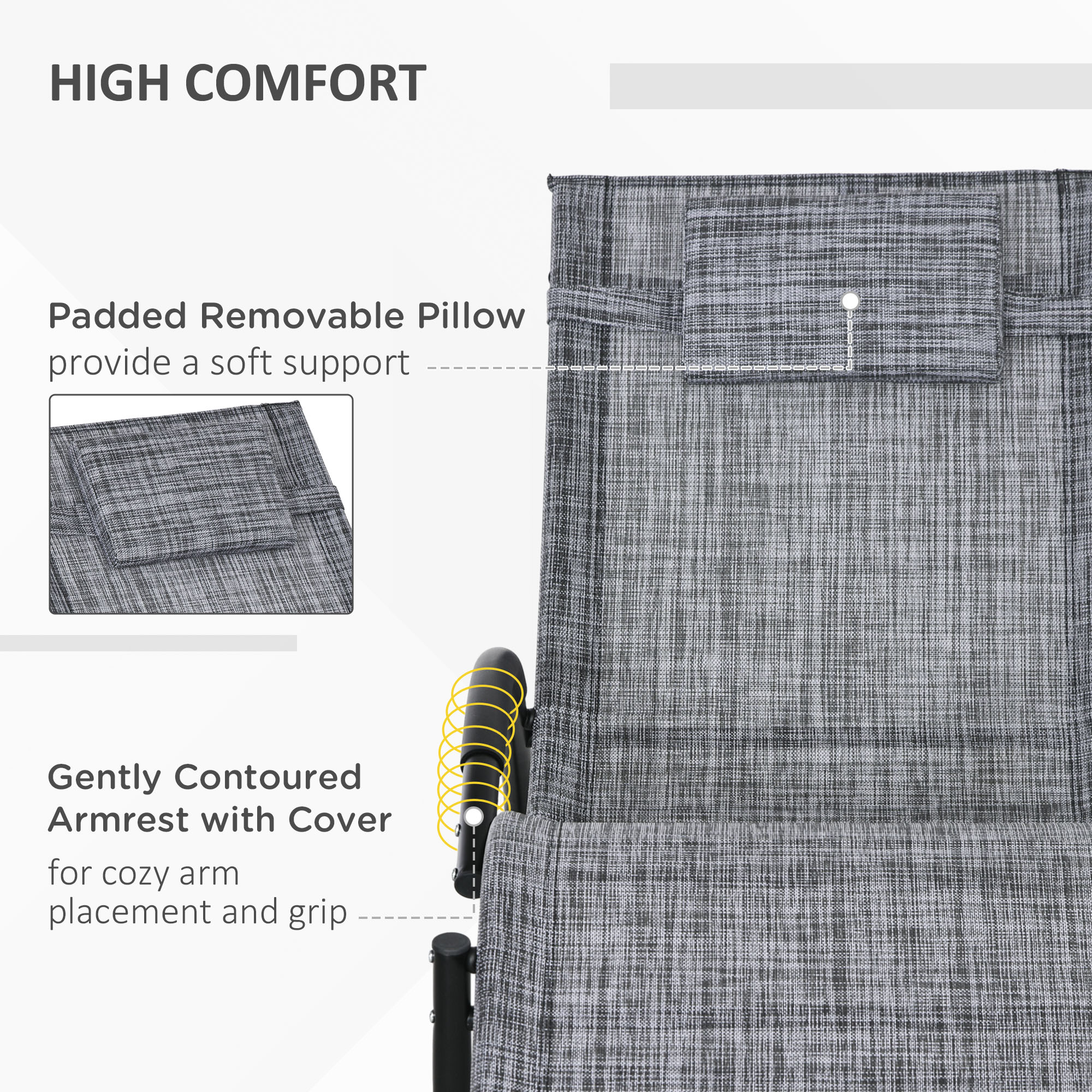  sezlong de Gradina Balansoar cu Gravitatie Zero, sezlong Impermeabil cu Tetiera, 155x61x88 cm, Gri [3]