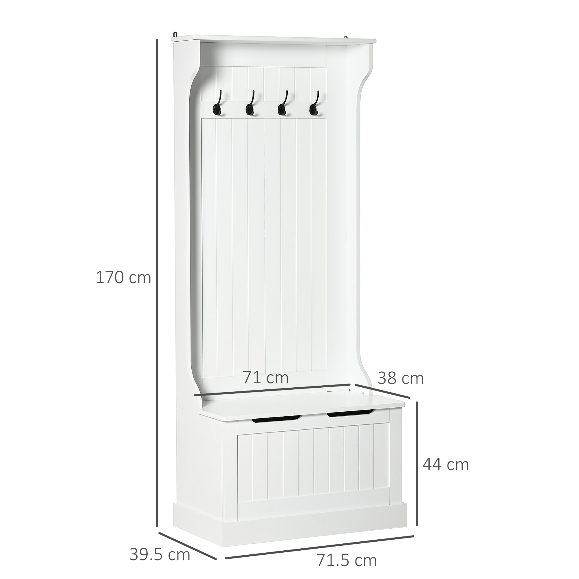  Cuier cu Banca & Depozitare - MDF Alb, 71,5×170 cm [2]