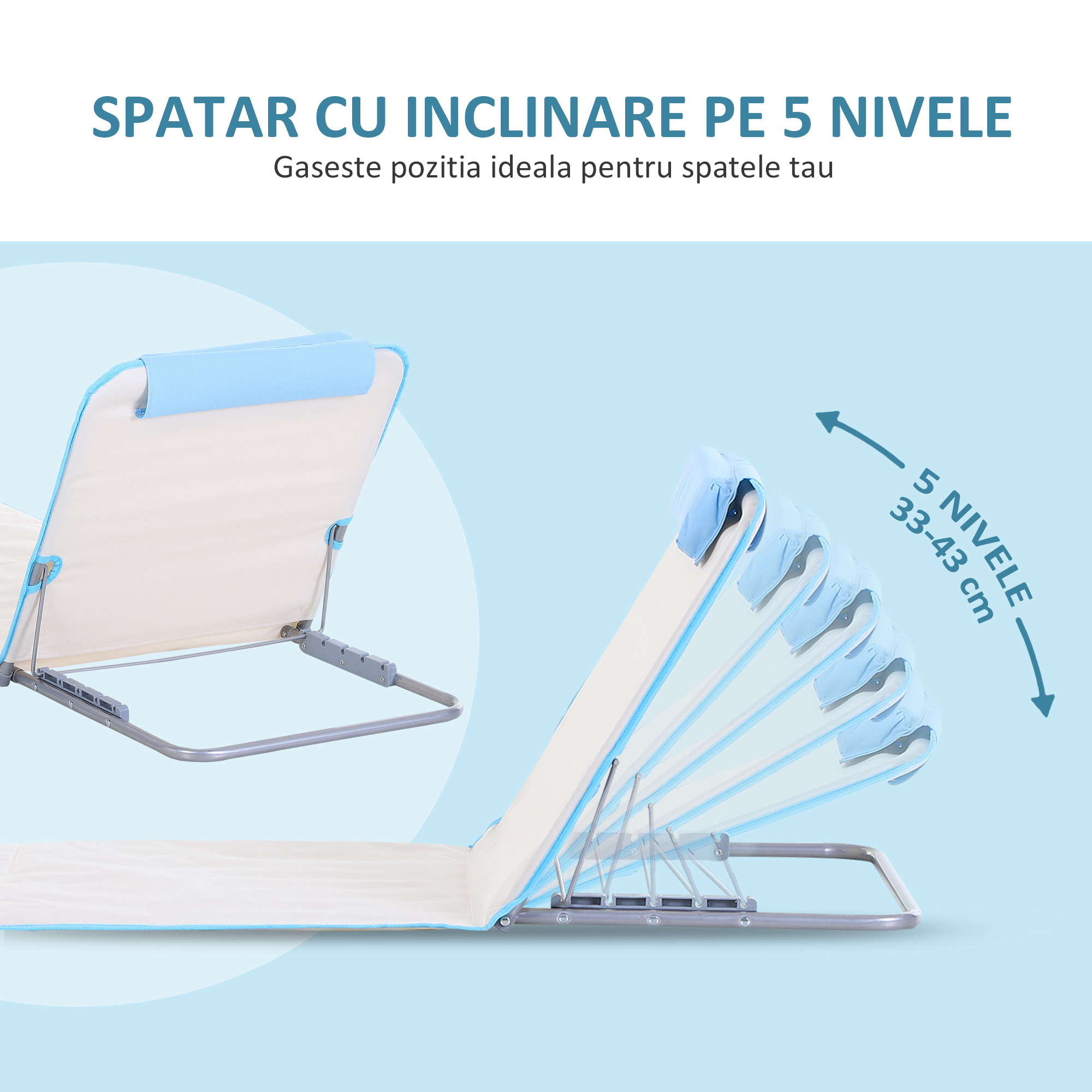  Set 2 sezlonguri de Soare Pliabile cu Spatar Reglabil si Geanta, 48x134x36-45 cm, Bej [3]
