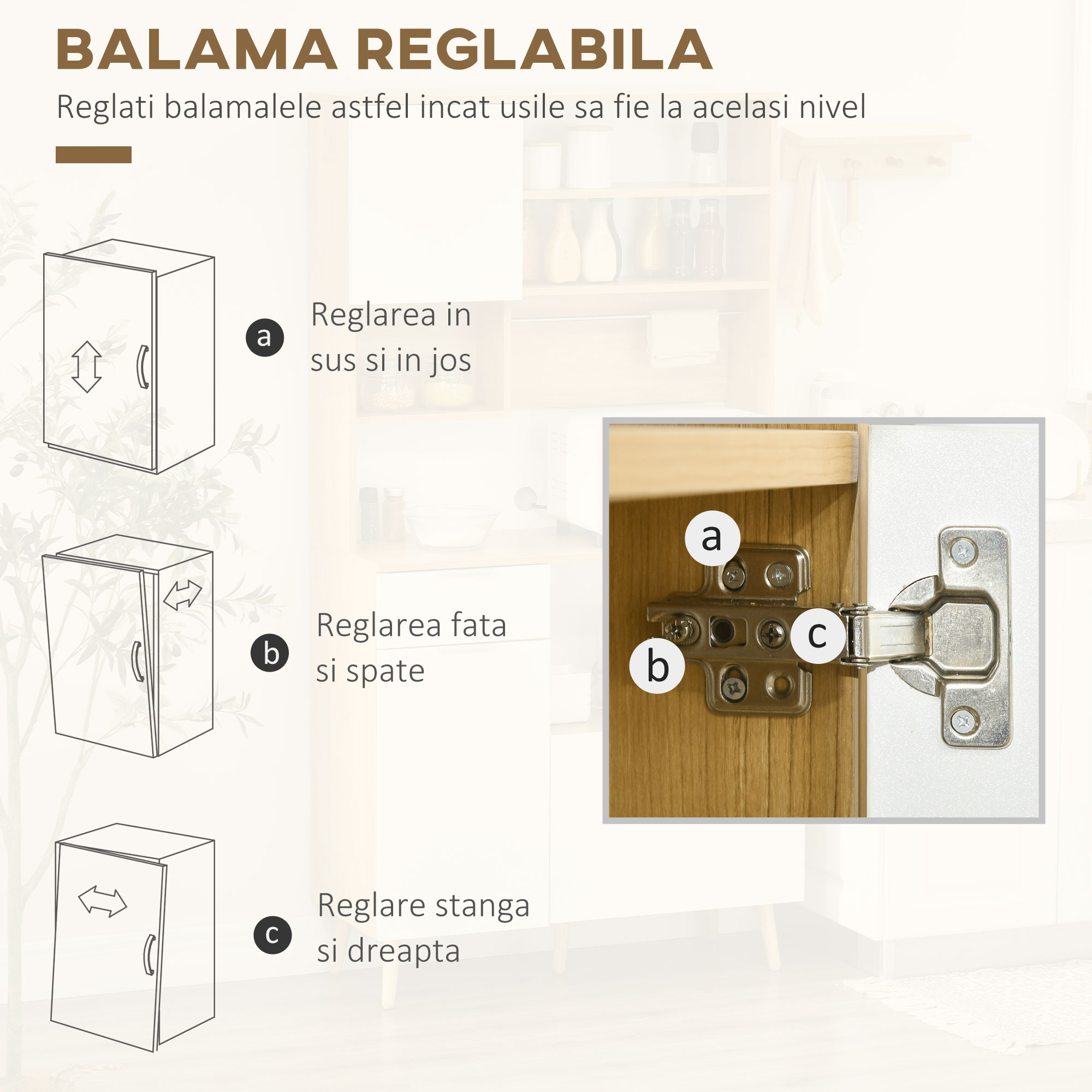  Bufet de bucatarie din PAL cu dulapuri, sertare, rafturi reglabile si cuier, 93x40x180 cm [6]