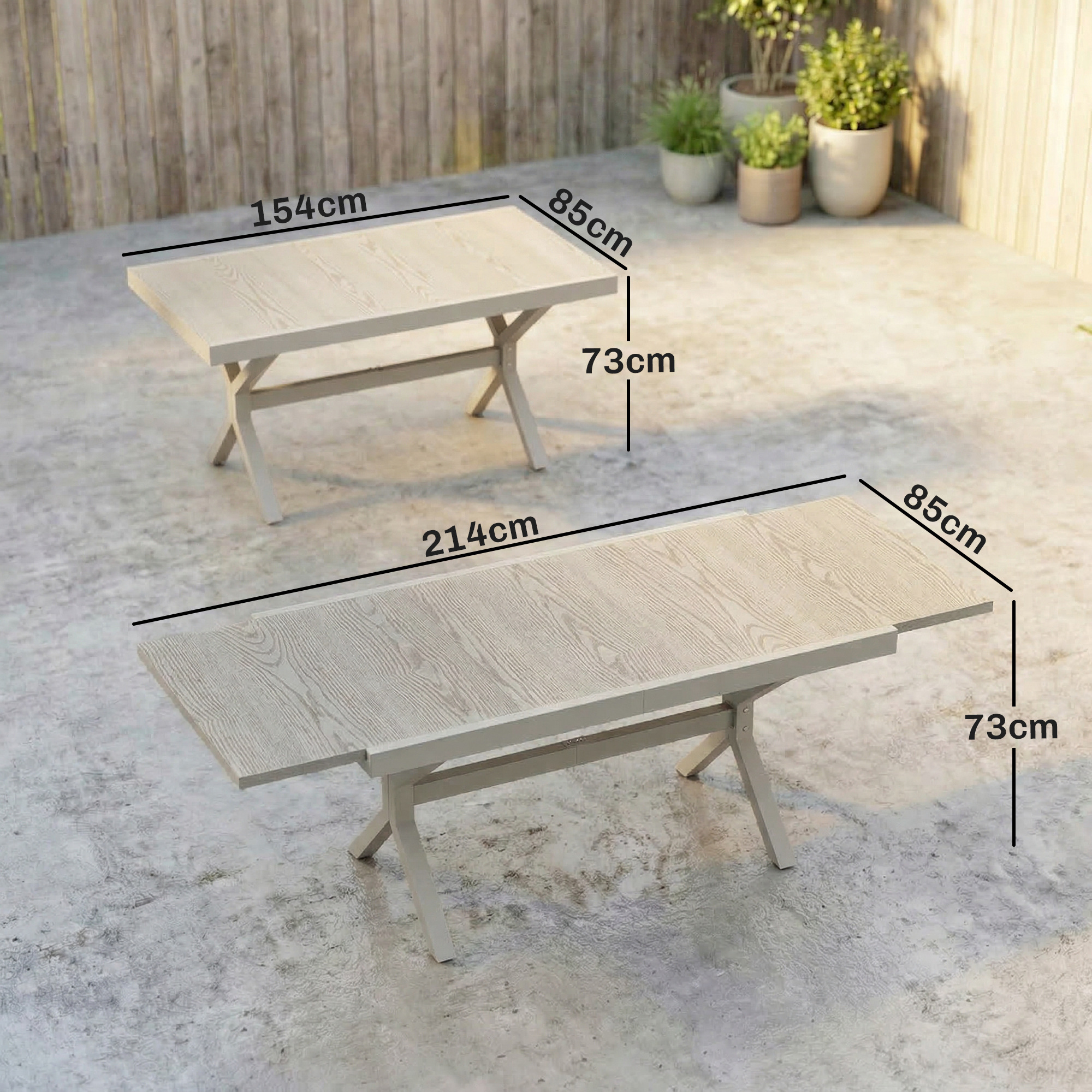  Masa Extensibila de Gradina pentru 8-10 Persoane, din Aluminiu si Otel, 154/214x85x73 cm, Gri [2]