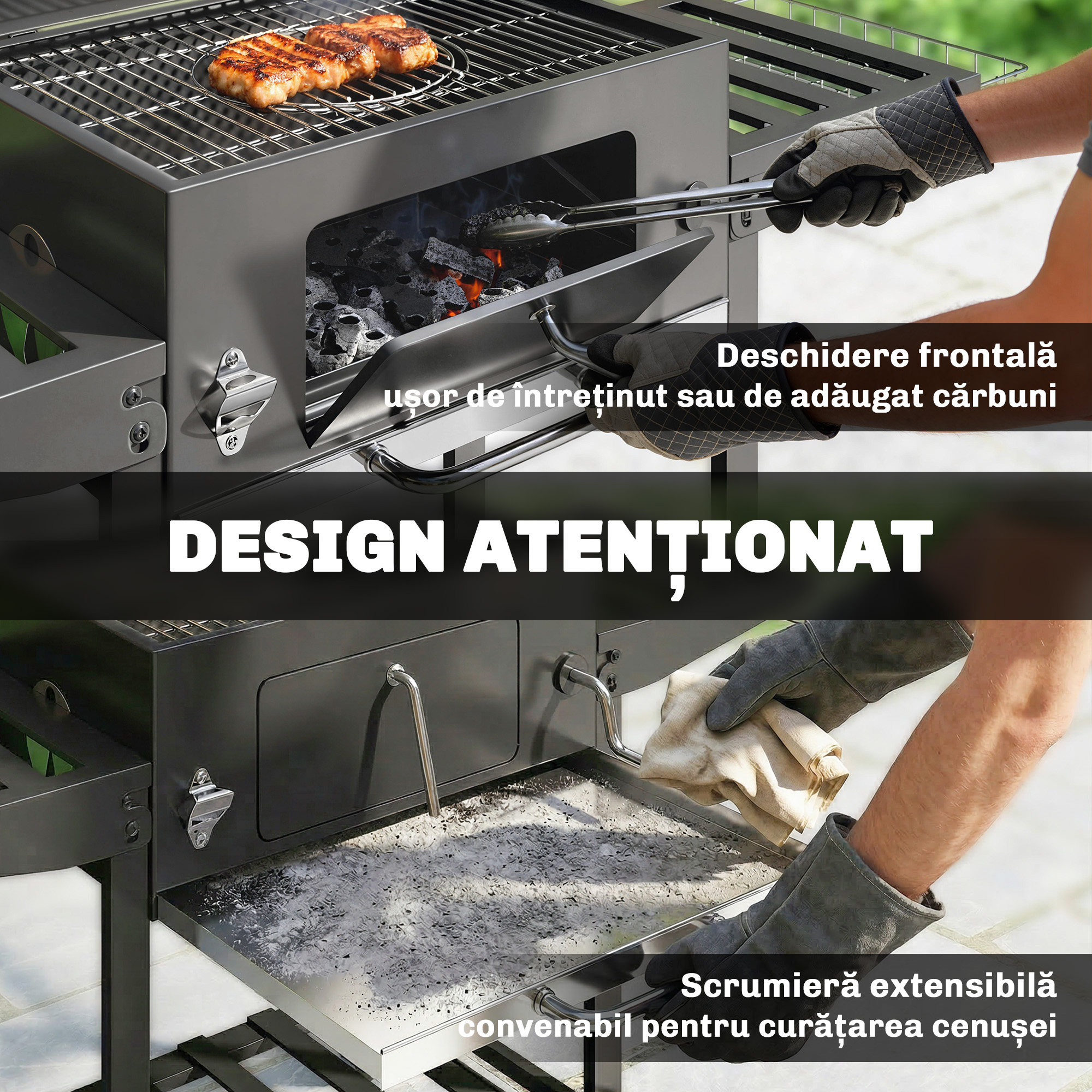  gratar pe carbune, grila reglabila, rafturi rabatabile, termometru. [7]
