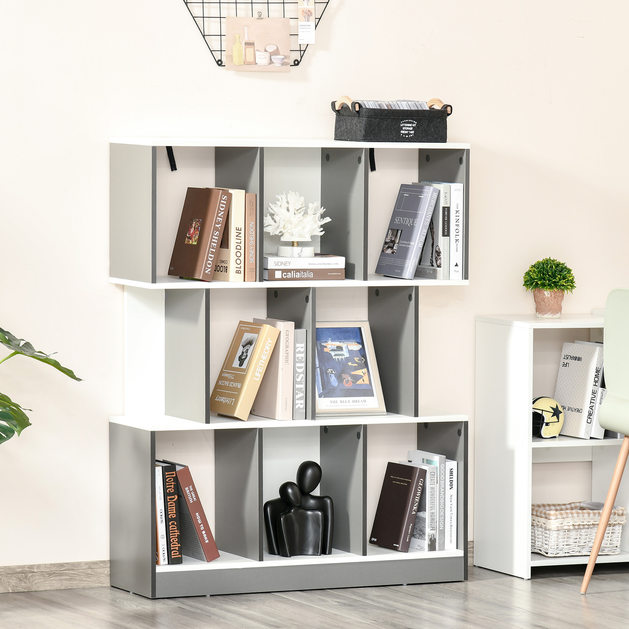  Biblioteca cu 8 Rafturi pentru Sufragerie si Dormitor, din Lemn, 100x24x124 cm, Gri inchis [1]