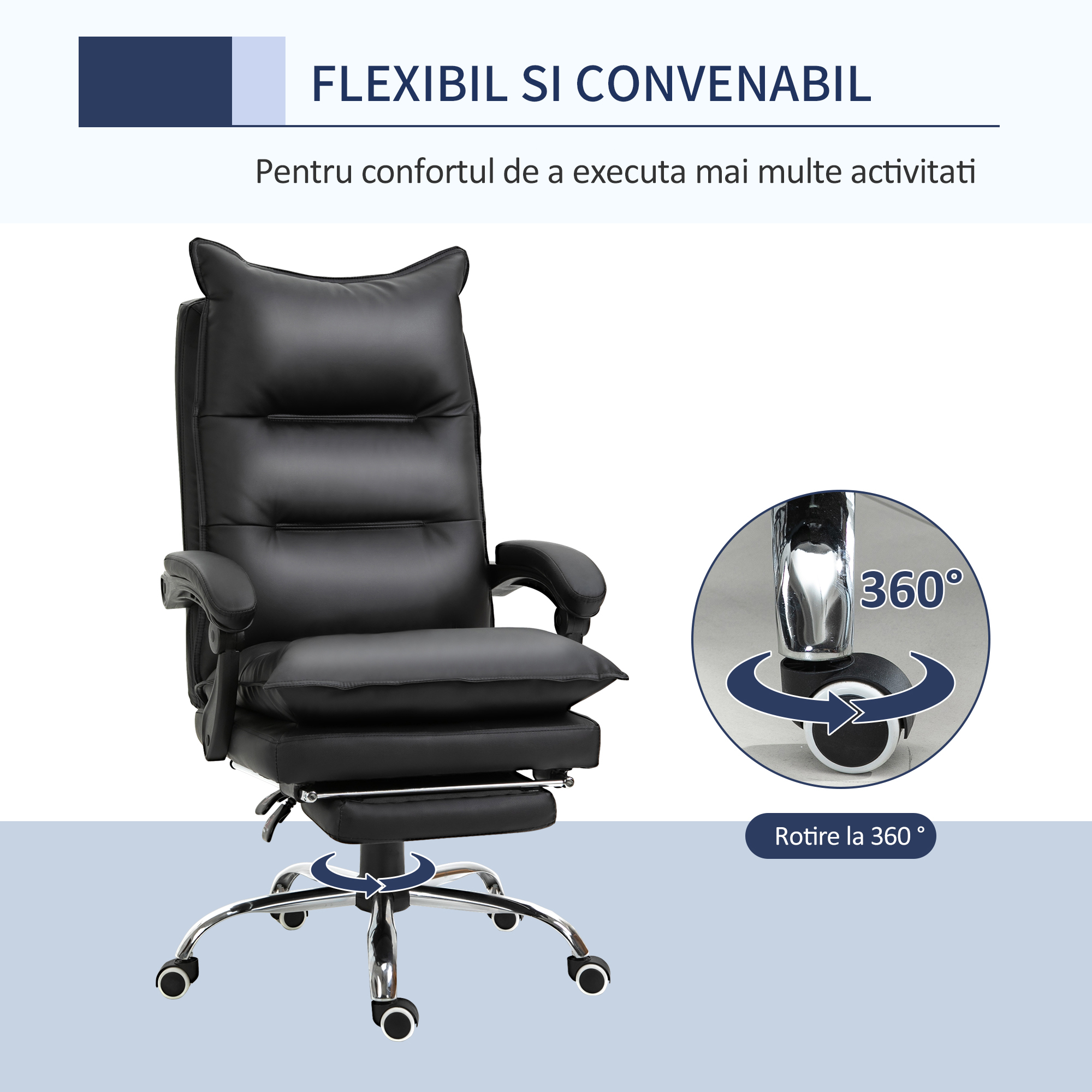  Fotoliu Birou Negru - Rabatabil, Suport Picioare & Ergonomic [5]
