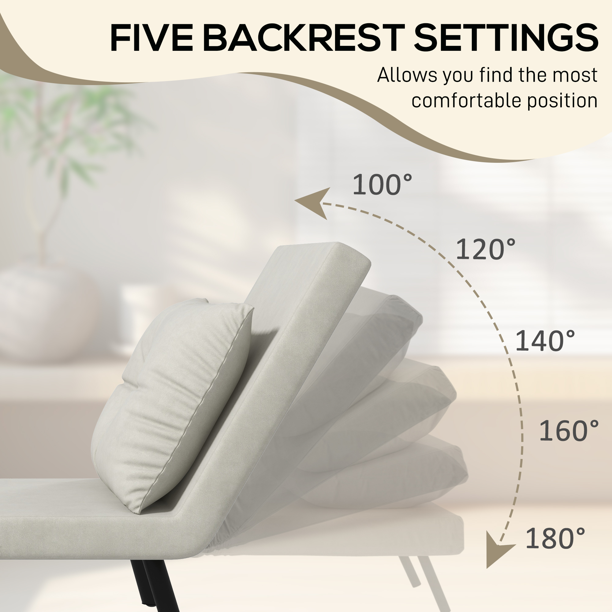  Fotoliu Pat 3 in 1 cu Spatar Reglabil si Perna, din Material cu Efect de Catifea, 63x73x81 cm, Crem [4]