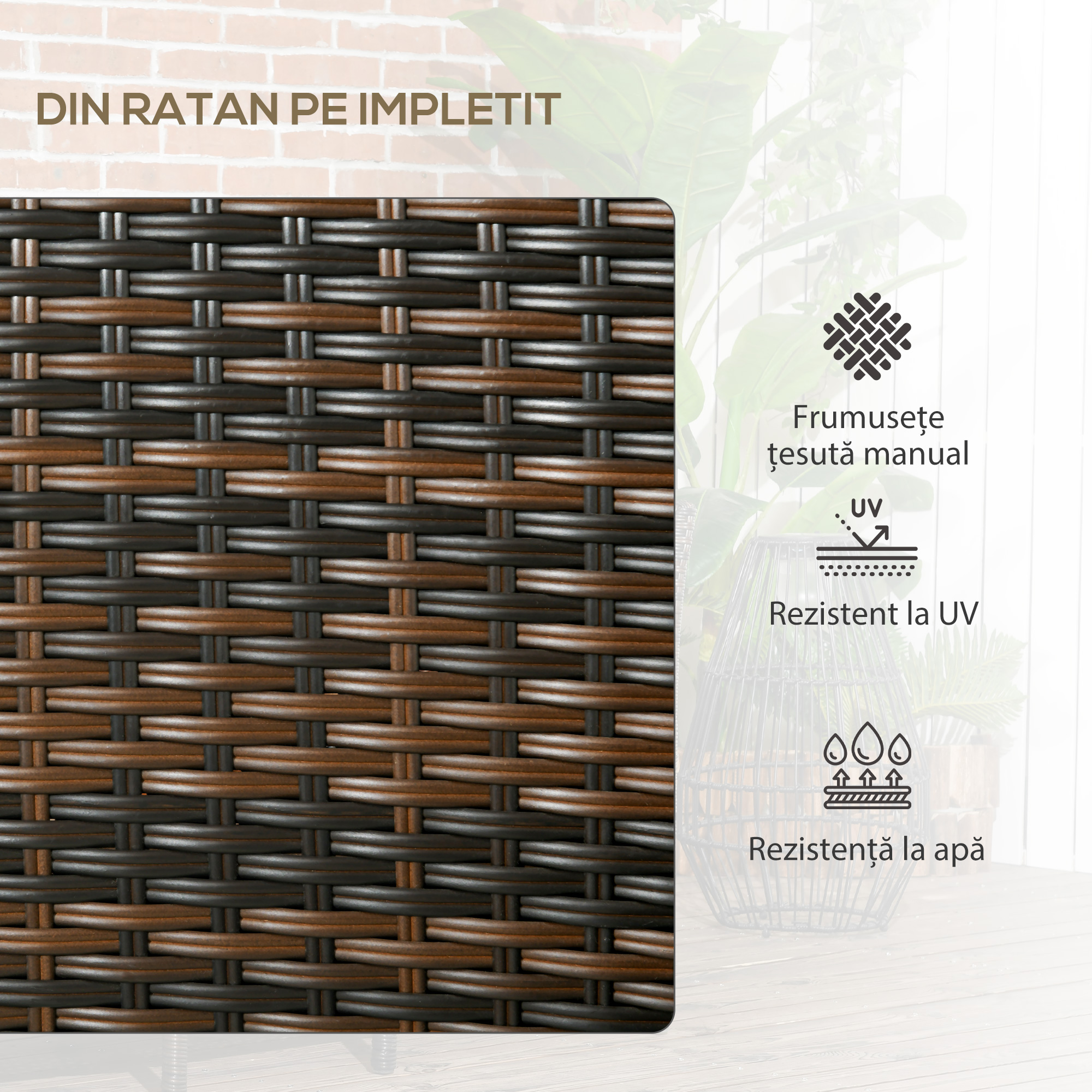  Set de Gradina din Ratan cu 2 Scaune Moderne si Masuta de Cafea, 138x60x87 cm, Maro [4]