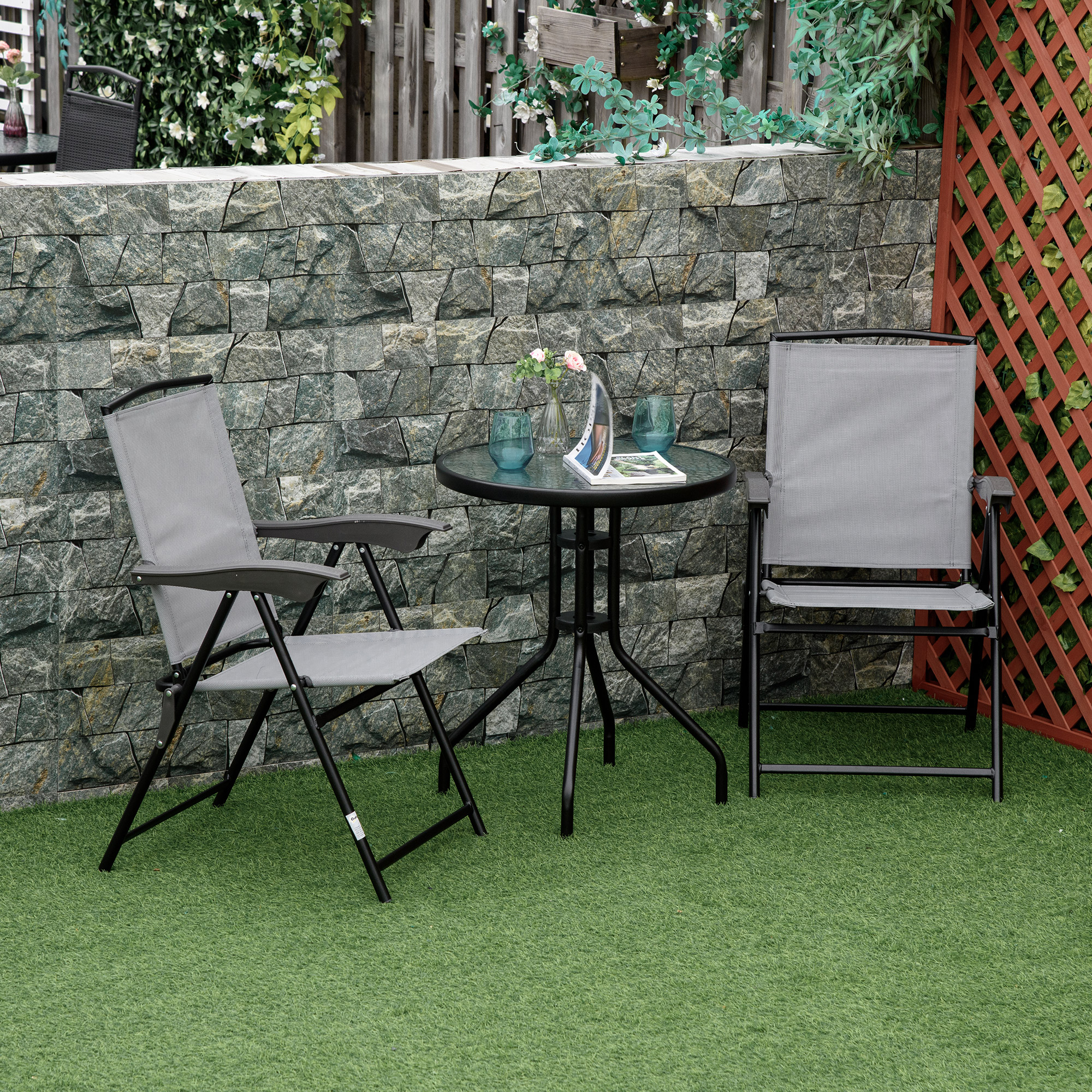  Masa Rotunda de Gradina cu Blat din Sticla Securizata, Φ60x70 cm, Negru [1]