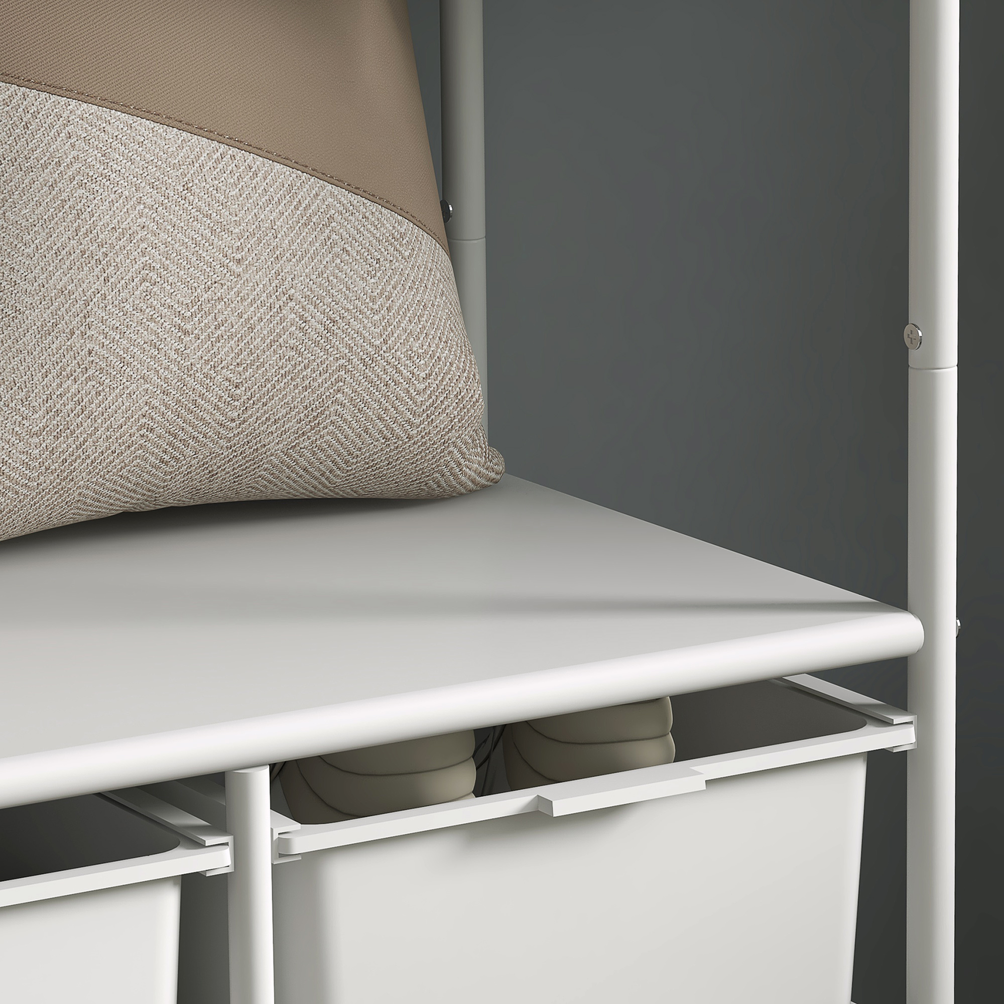  Suport de Haine cu Dulap pentru Pantofi, 4 Cosuri si 8 Carlige, din Otel si Plastic, 63x37x153 cm, Alb [8]