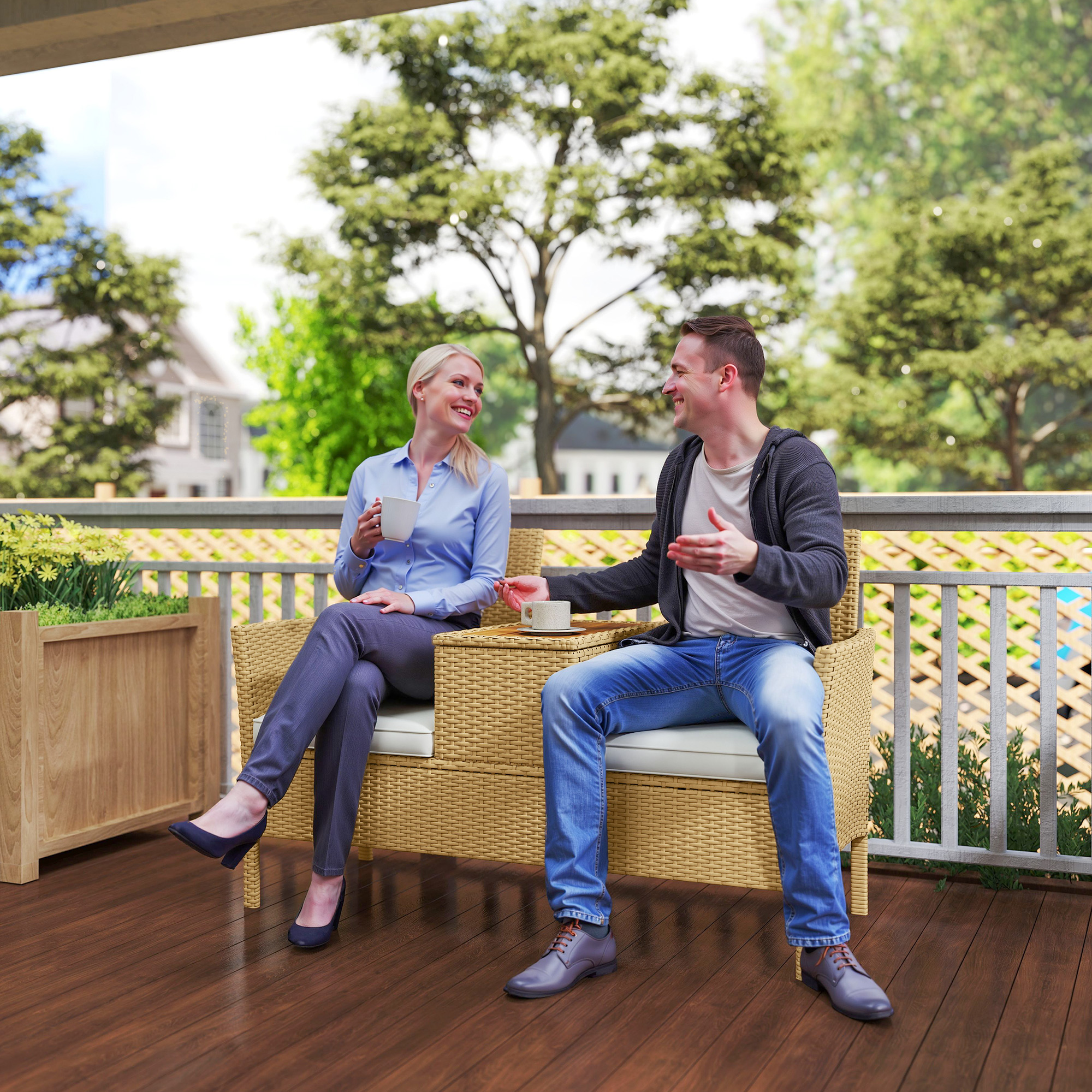  Banca de Exterior cu Masuta Rabatabila si Spatiu Depozitare Crem si Kaki [1]