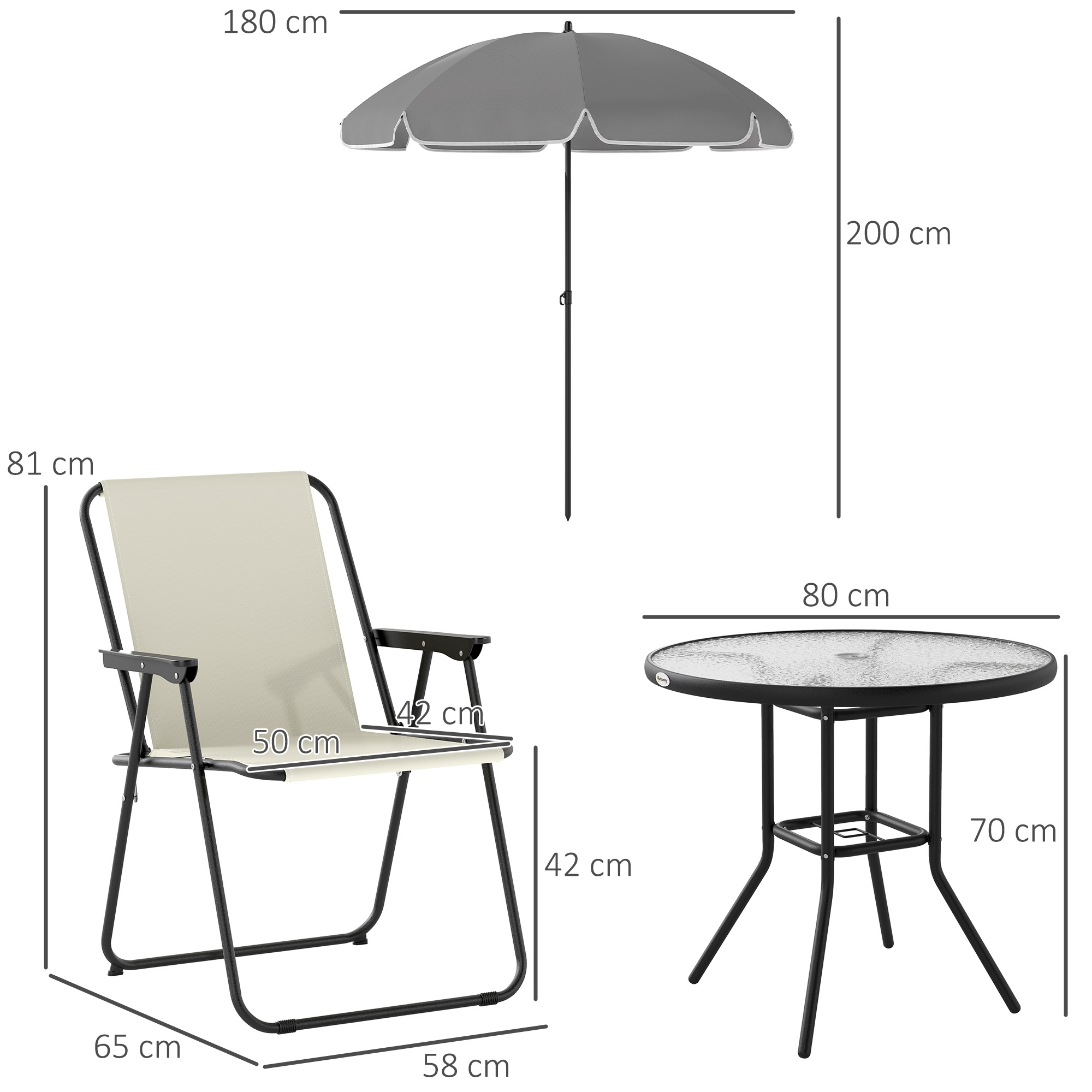  Set de Mobilier de Gradina din 6 Piese cu Umbrela de Soare,  Masa si Scaune Pliante, Ф80x70 cm, Alb Crem [2]