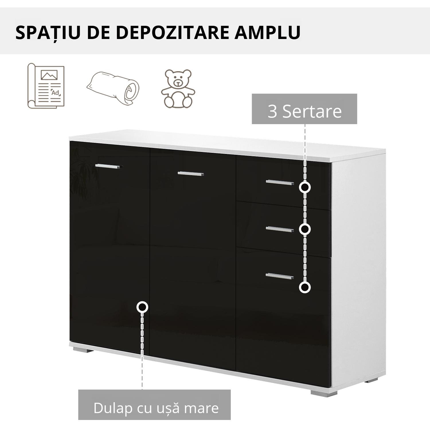  Dulapior-consola cu Usi si Sertare Negru Lucios 106 x 76 x 35 cm [5]