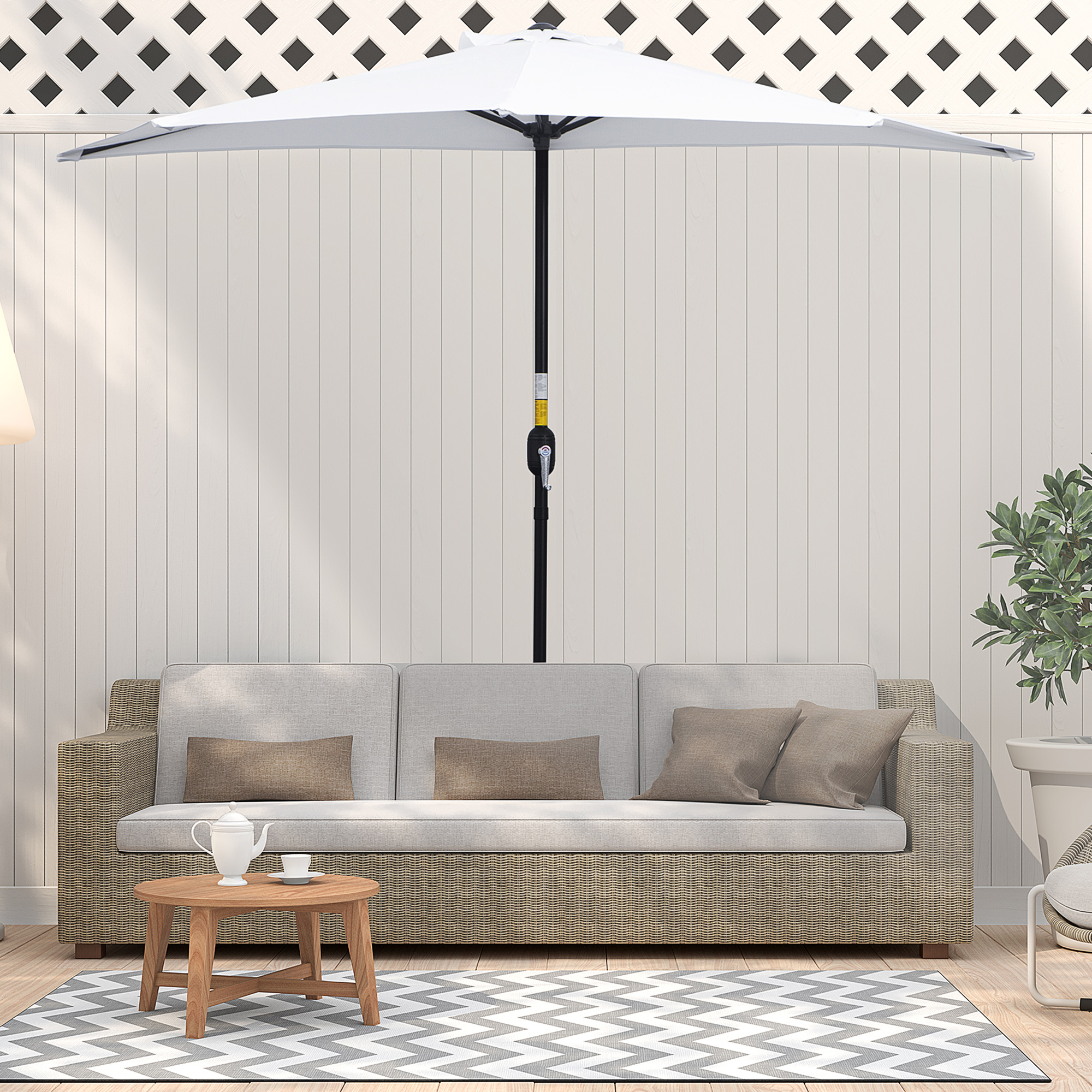  Umbrela de Terasa in Forma de Semiluna cu Deschidere cu Manivela si Stalp in 2 Sectiuni, 2,6x1,35 m, Alba [1]