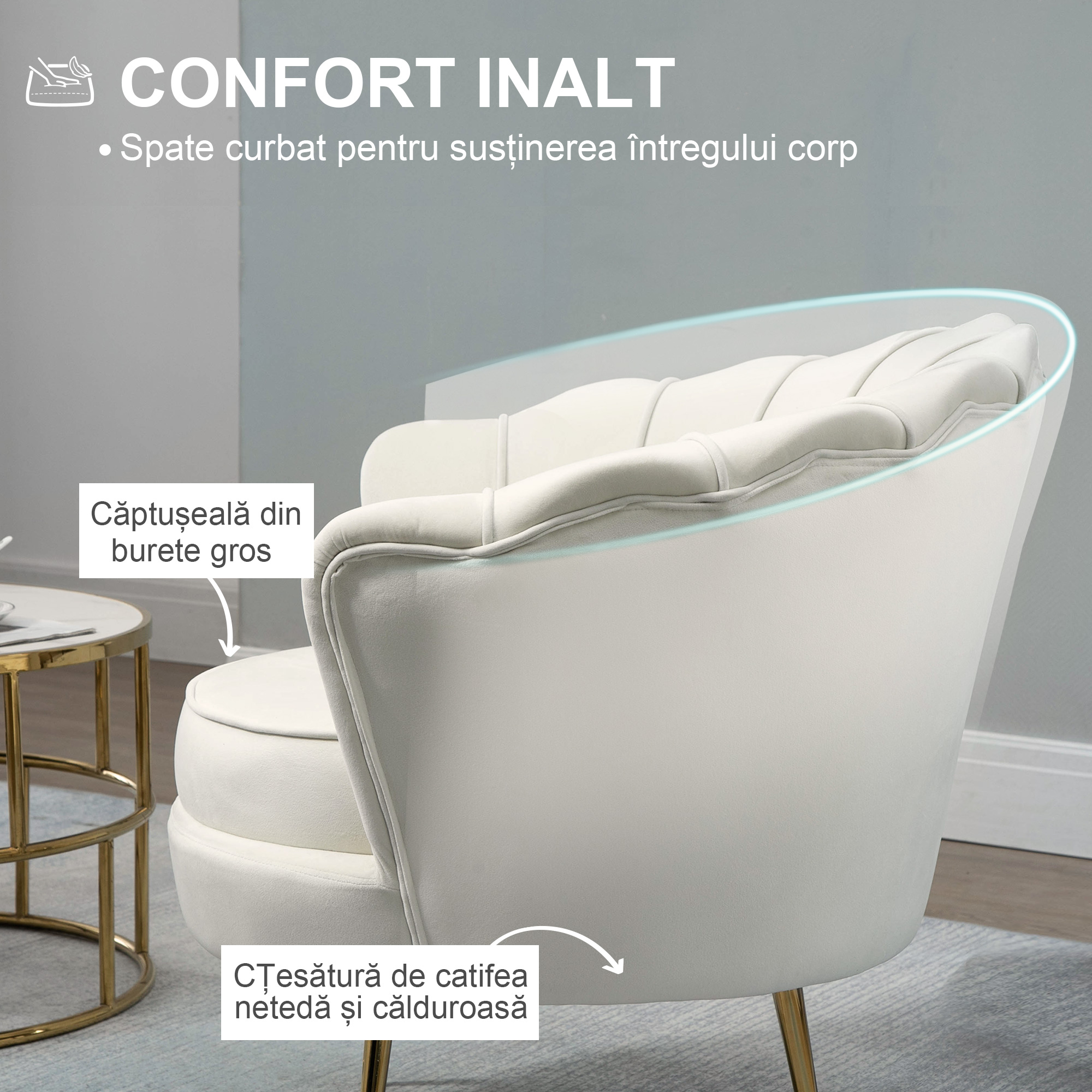  Fotoliu Vintage Catifea Crem - Retro & Elegant [4]