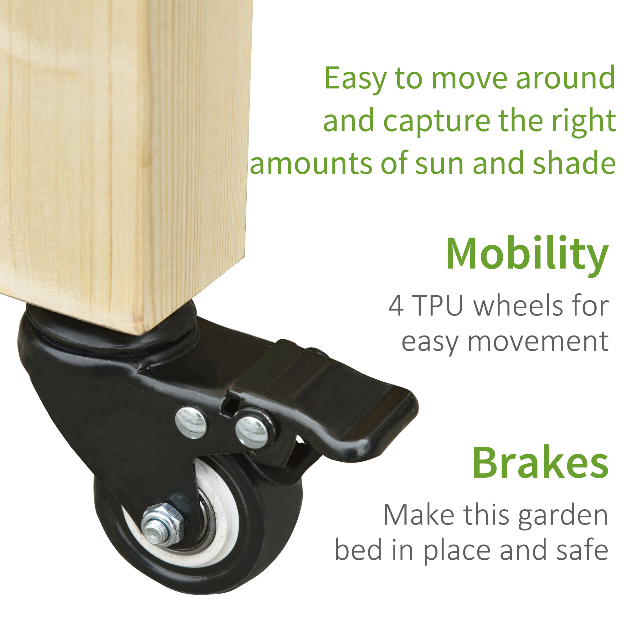  Pat de gradina inaltat din lemn cu roti si raft inferior, 118x55x83cm, lemn natural [4]