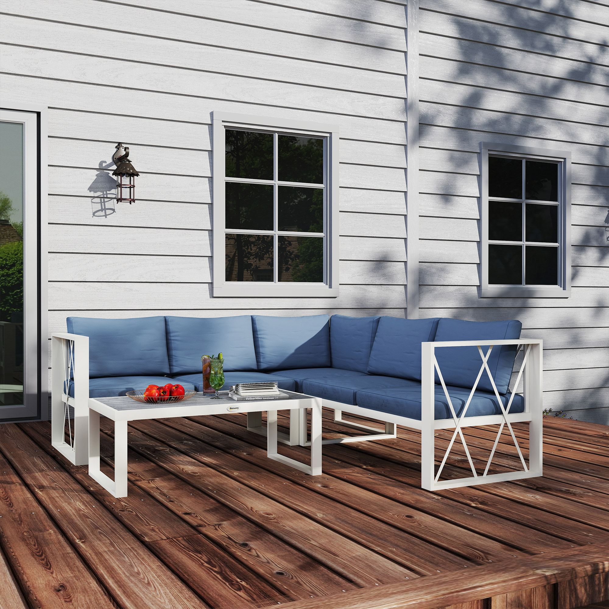  Set Mobilier de Gradina din 4 Piese cu 2 Canapele, Fotoliu Reglabil si Masuta de Cafea, 121x61x62 cm, Gri [8]