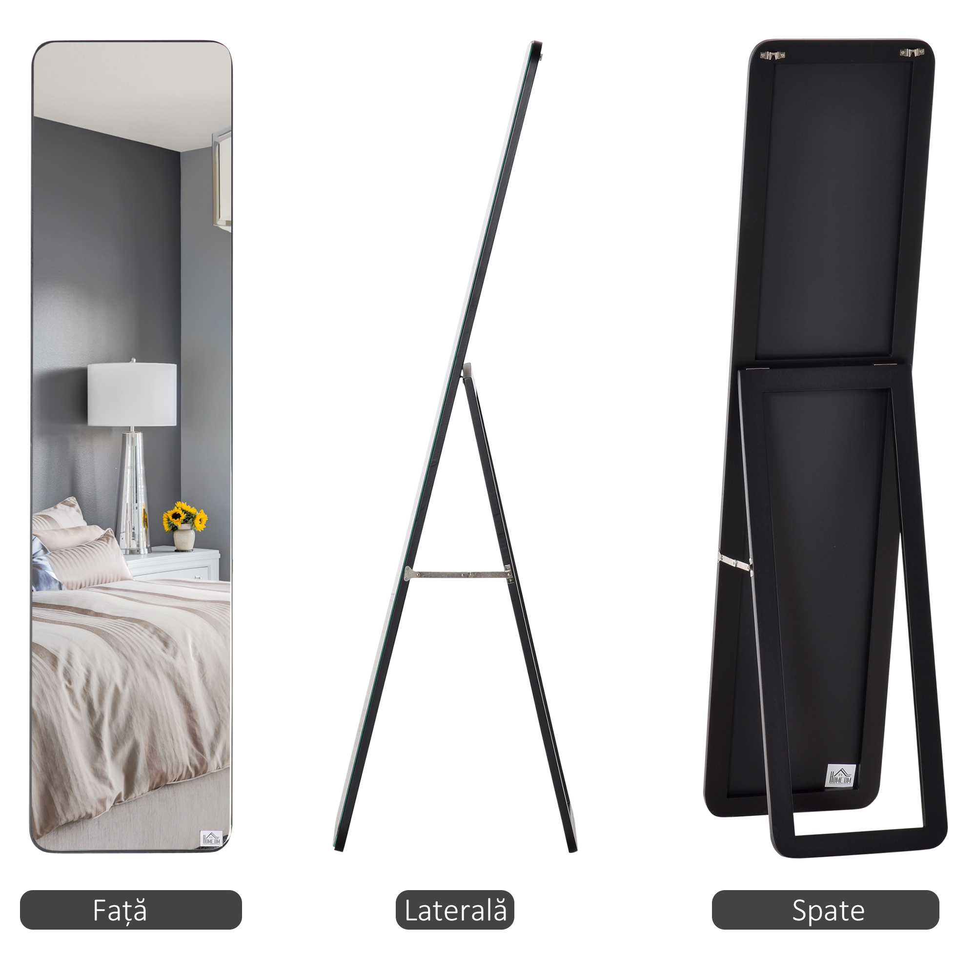  Oglinda de Podea sau Perete cu Cadru din Lemn, Oglinda cu Suport, Pliabil cu Balama, 37x43x156 cm, Nuc [3]