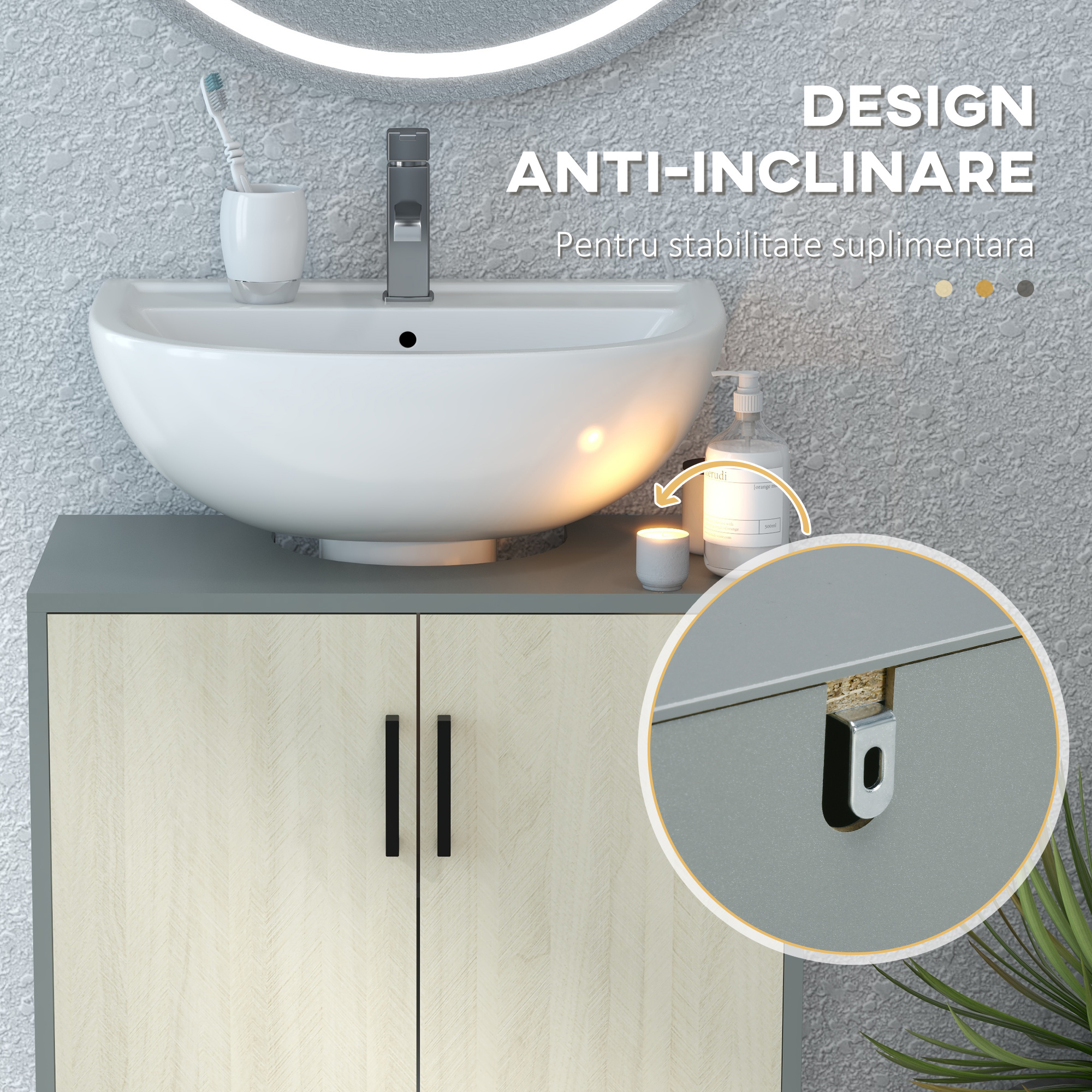  Dulap sub Chiuveta, Dulap de Depozitare pentru Chiuveta cu Usi Duble si Raft, 60x30x60 cm, Lemn Natural [5]