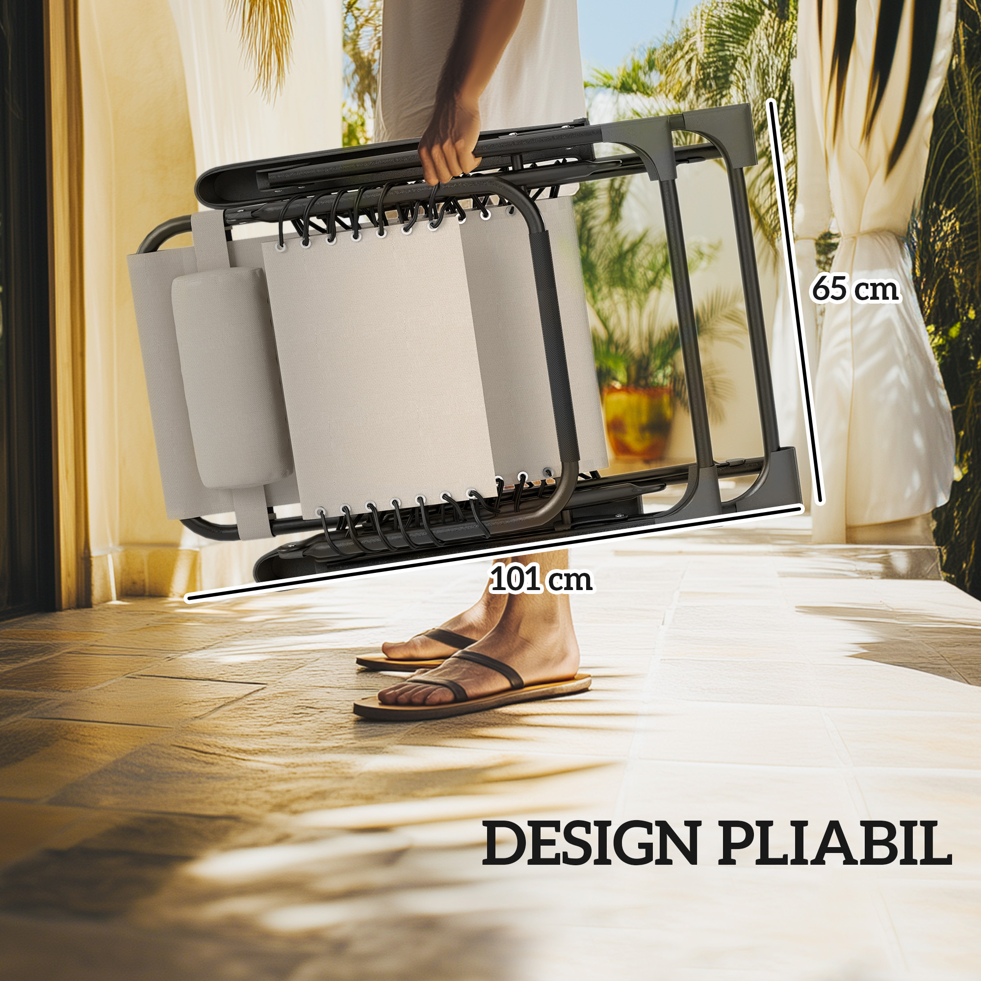  Set de 2 sezlonguri de Gradina cu Gravitatie Zero si Masuta cu Suport pentru Pahare, 47x47x54 cm, Bej [6]