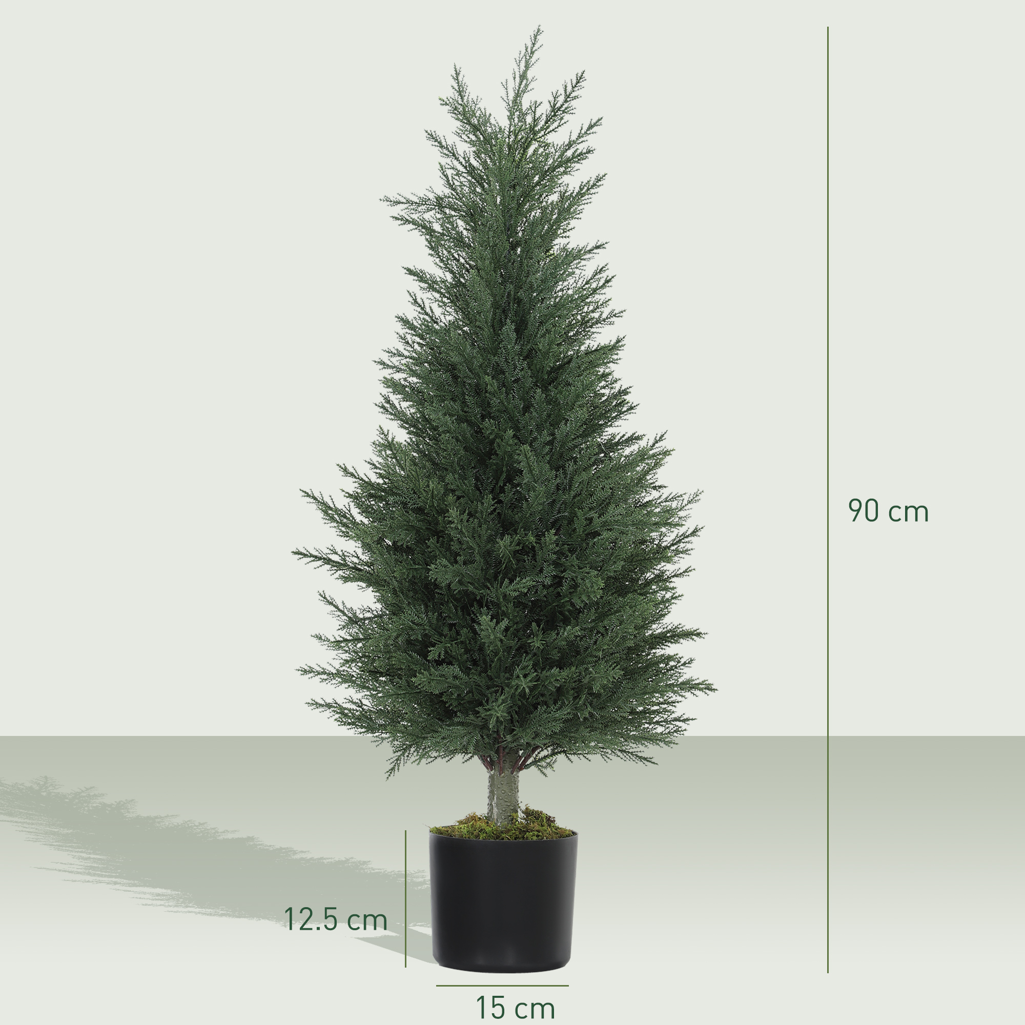  Set 2 Plante Artificiale de Chiparos cu 362 Frunze si Ghiveci cu Ciment si Muschi, Plante Rezistente la UV, Ø40x90 cm, Verde [2]