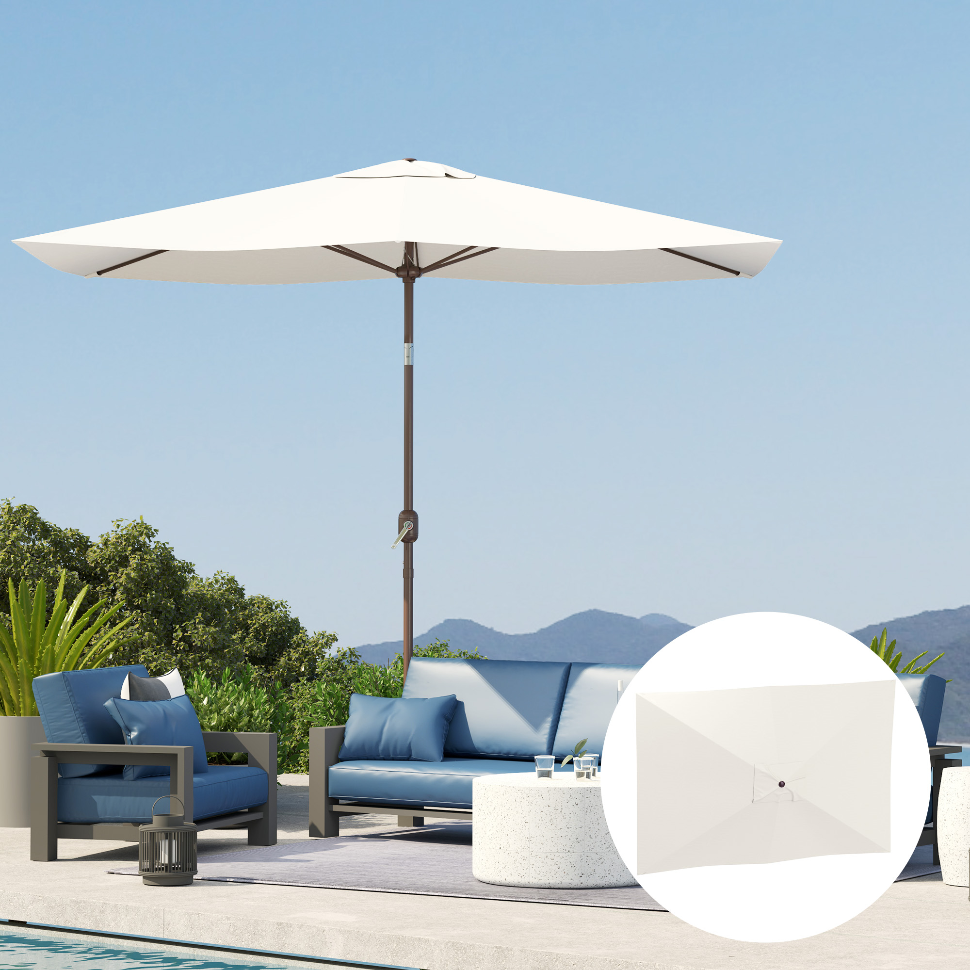  Panza de Schimb pentru Umbrela Dreptunghiulara 3x2 m cu 6 Spite, Poliester Anti-UV 50+, Bej [7]