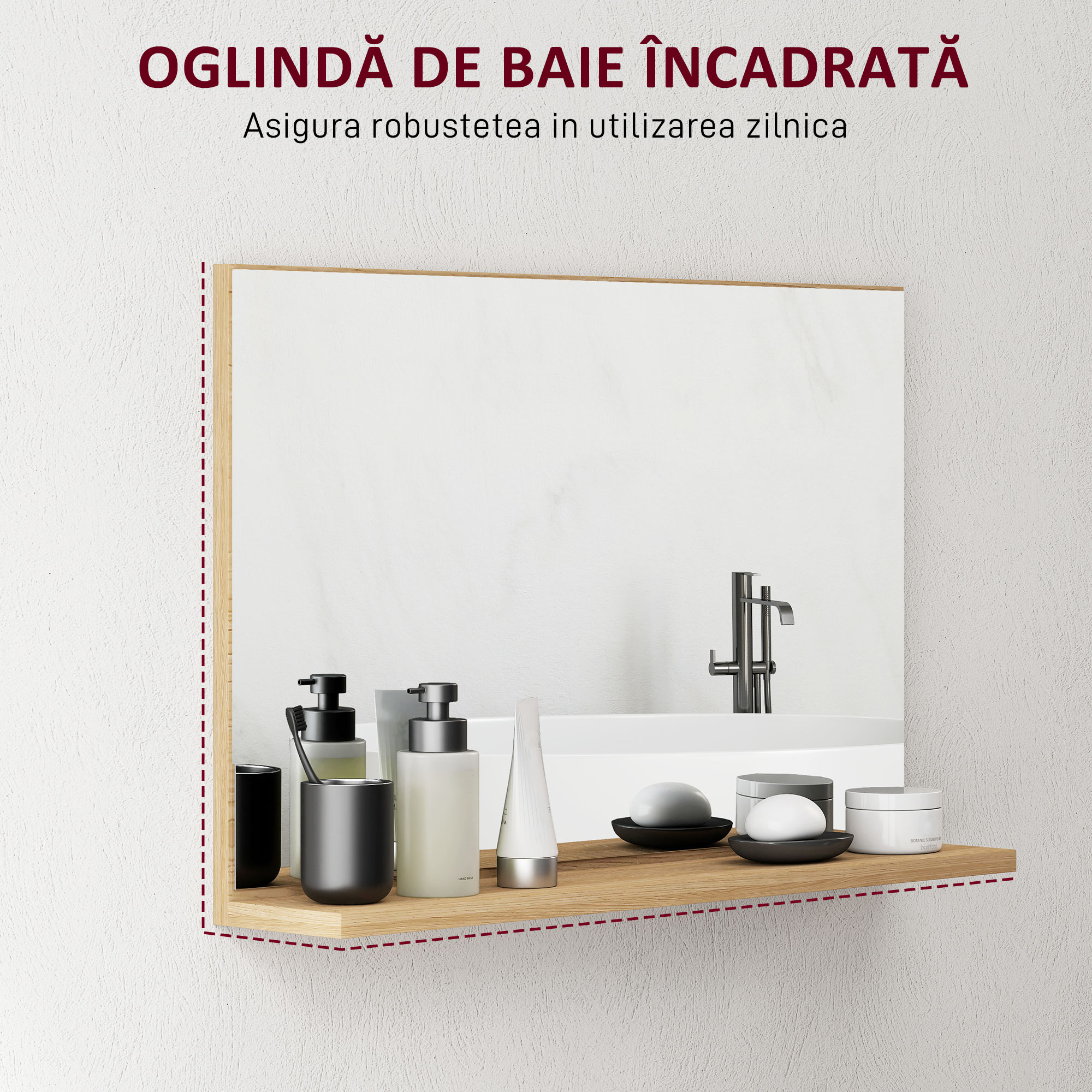  Oglinda de Baie Moderna cu Polita 60x12x40 cm, Lemn [5]