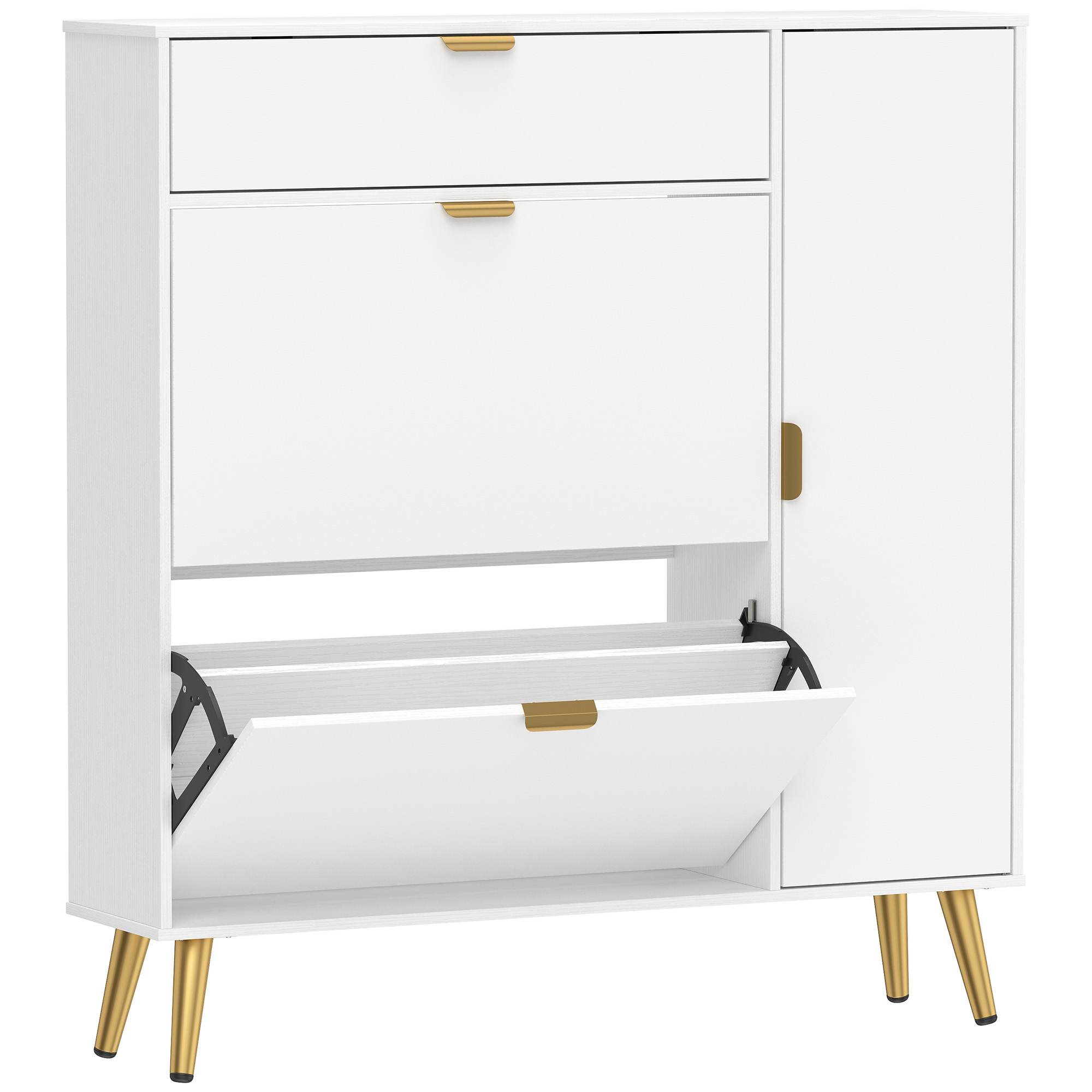 Living & hol -  Dulap pentru Pantofi Slim cu Usi Rabatabile, Rafturi Reglabile, pentru 12 Perechi, Alb