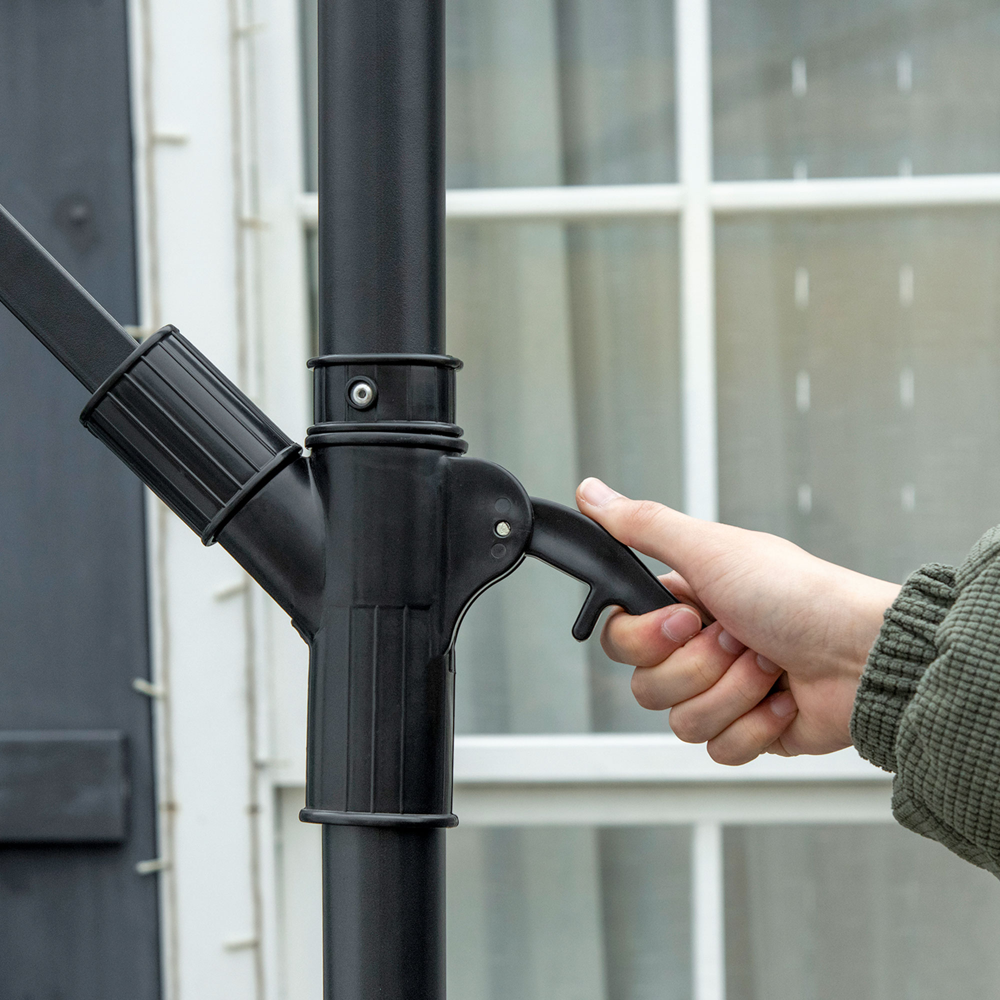  Umbrela de gradina cu brat 3x2 m, manivela, metal si poliester, albastru inchis si crem [7]