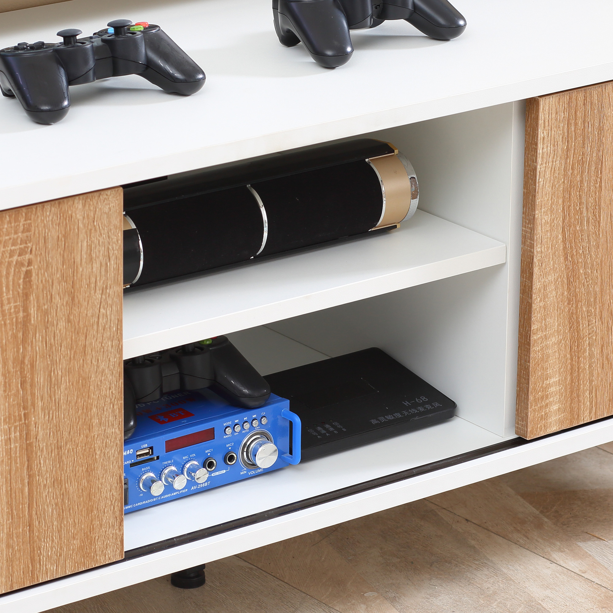  Suport TV pentru modele de pana la 50" Max, PAL modern si suport TV din otel cu 2 rafturi deschise si 2 dulapuri inchise, 120x39,5x45cm [7]