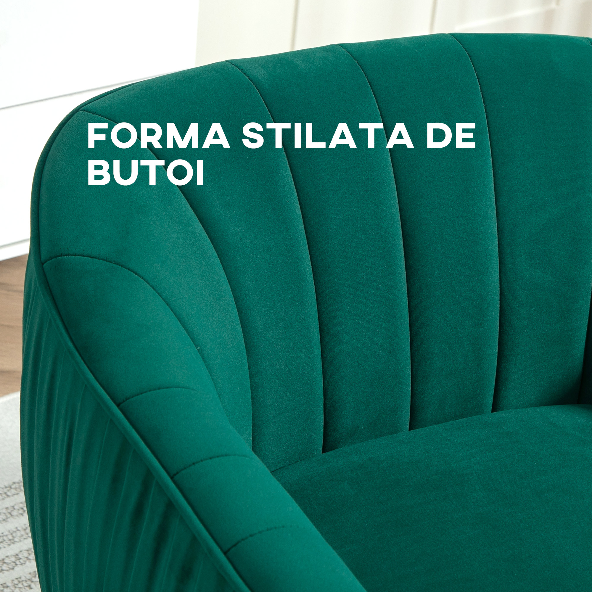  Fotoliu din catifea verde cu picioare metalice aurii, Scaun modern pentru living si dormitor [5]