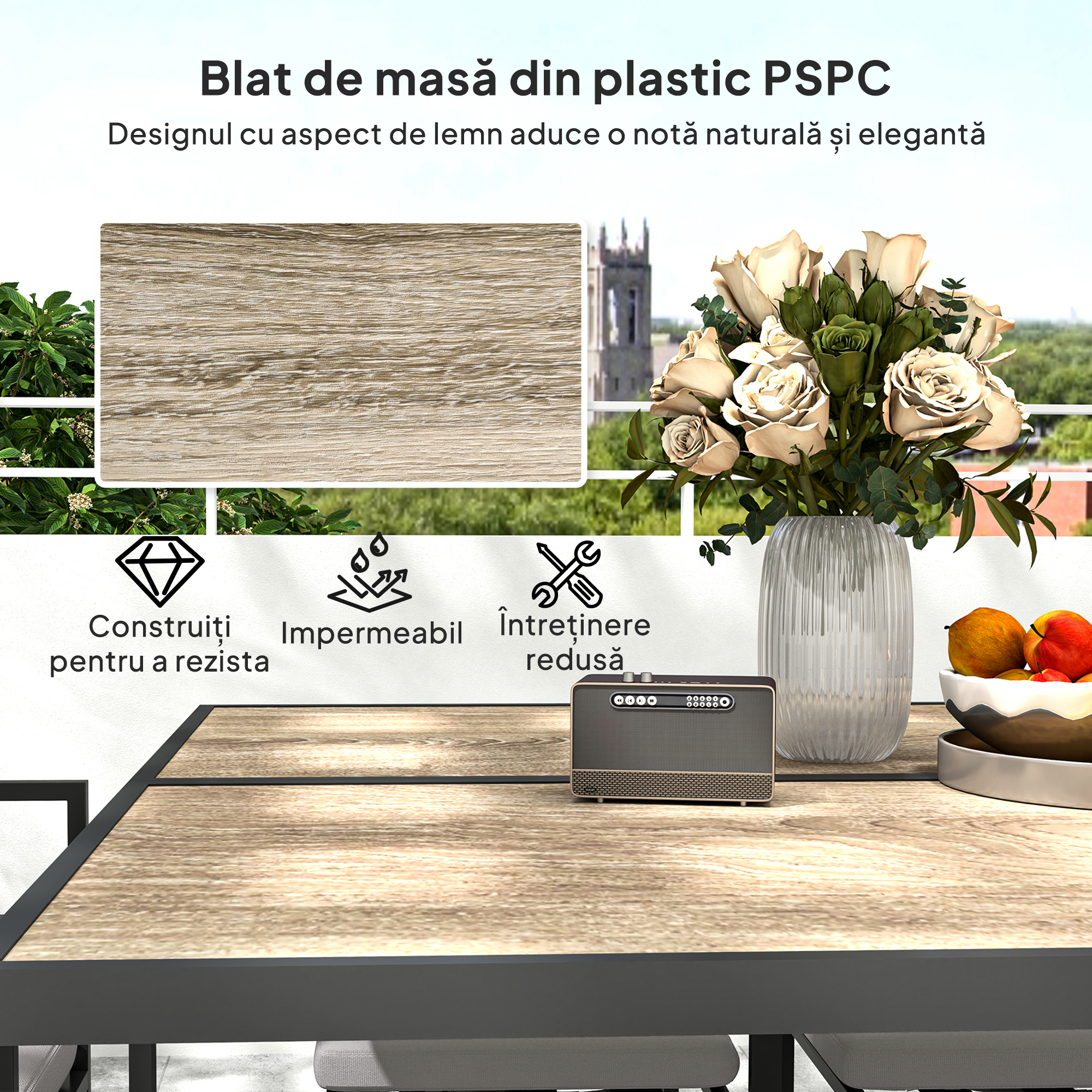  Set Mobilier de Gradina din 9 Piese cu Masa, 4 Fotolii si 4 Scaune, 110x110x75 cm, Gri [5]