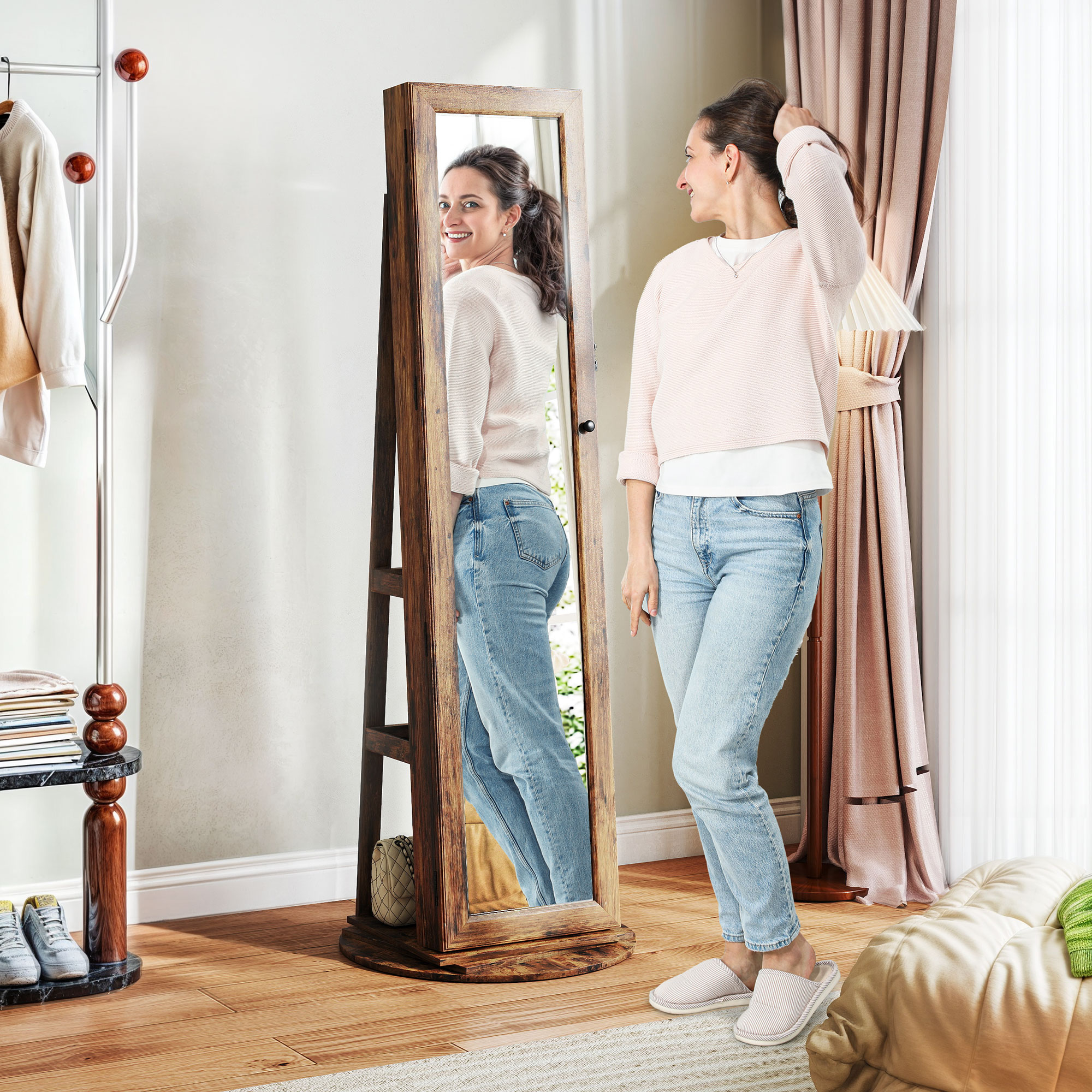  Oglinda cu Spatiu pentru Bijuterii Rotativa si Cu inchidere, Maro [7]