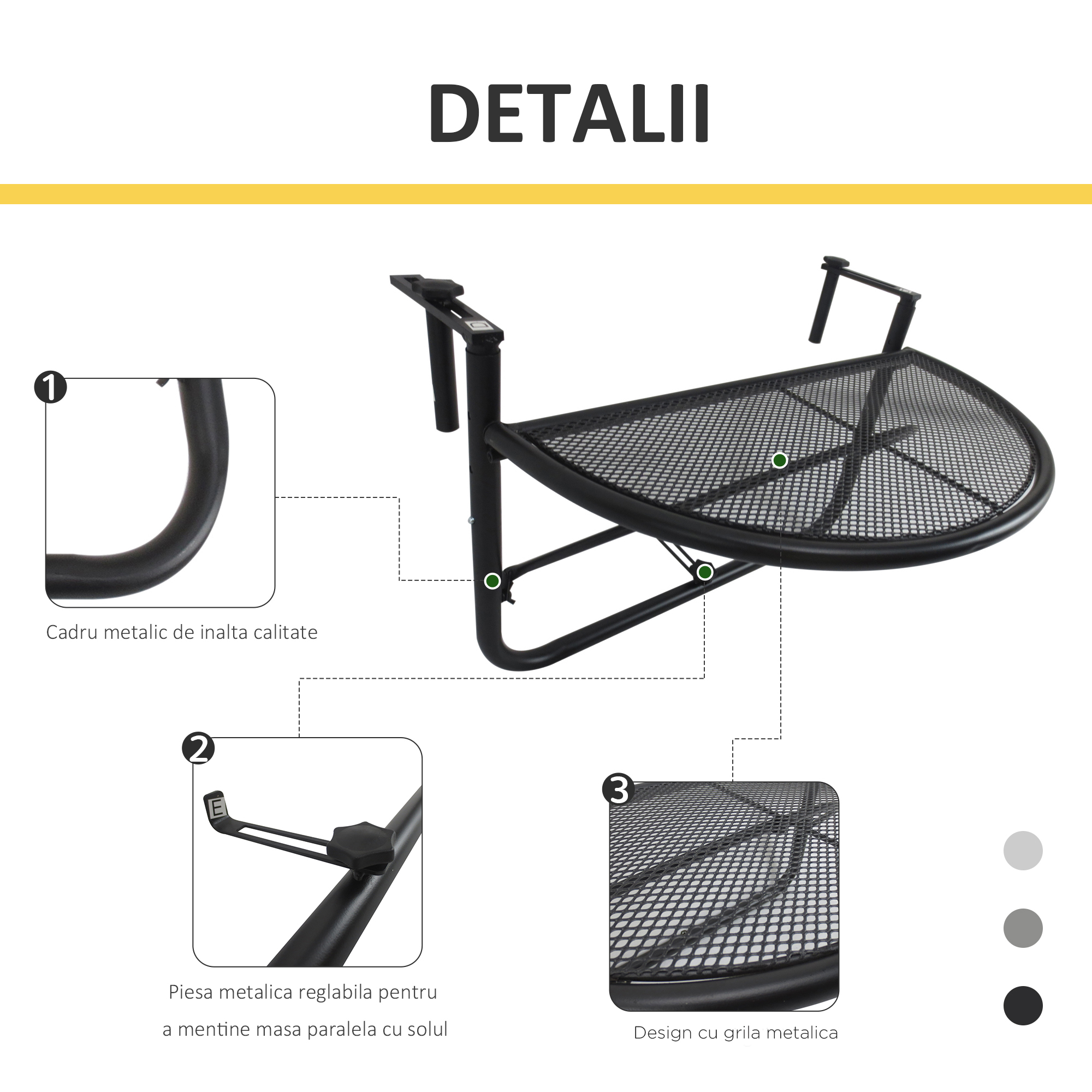  Masuta Suspendata Balcon Reglabila in inaltime, Fier Negru, 60x45x50 cm [5]