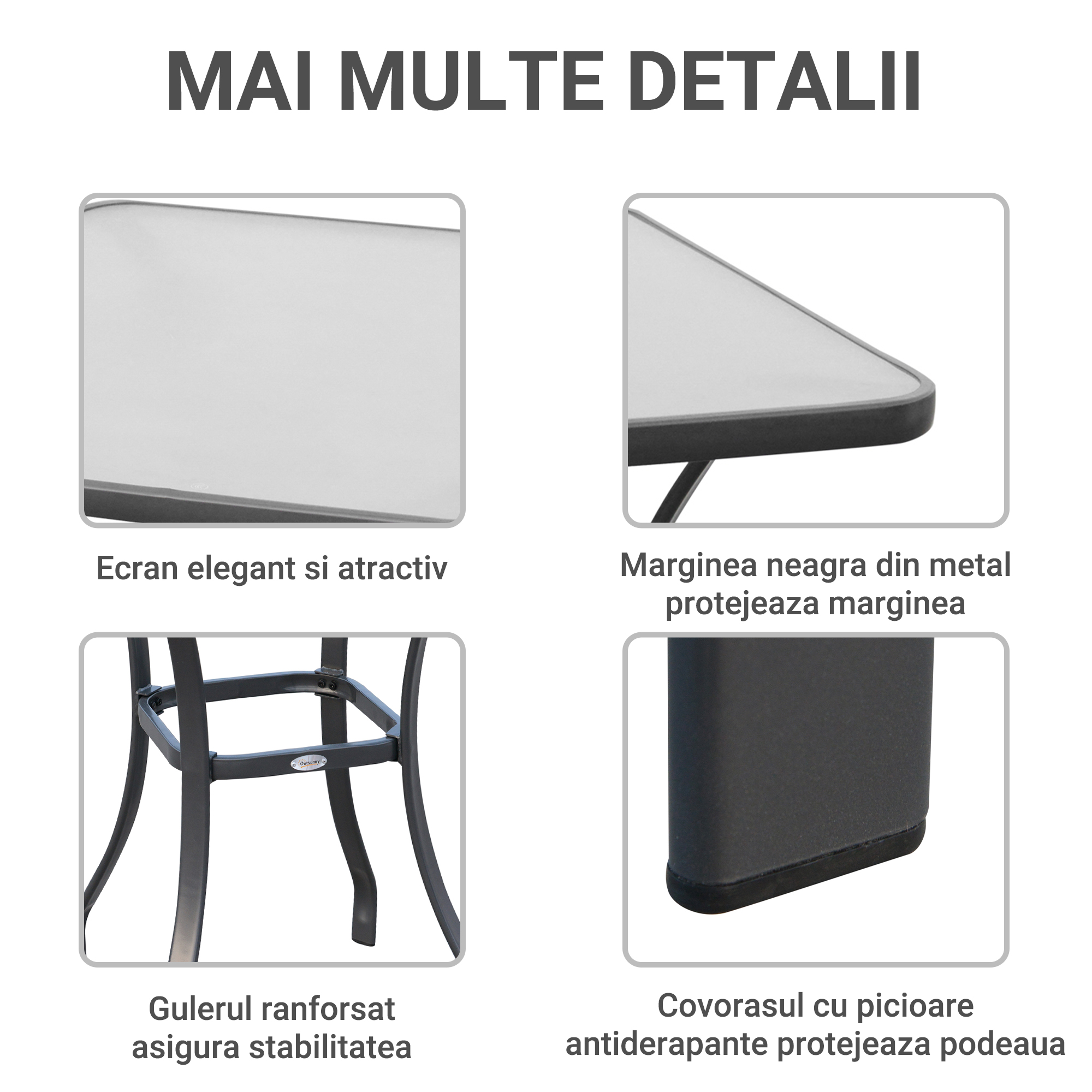 Masa pentru gradina cu suprafata din sticla tratata termic, Neagra, 68.5x68.5x84cm [3]