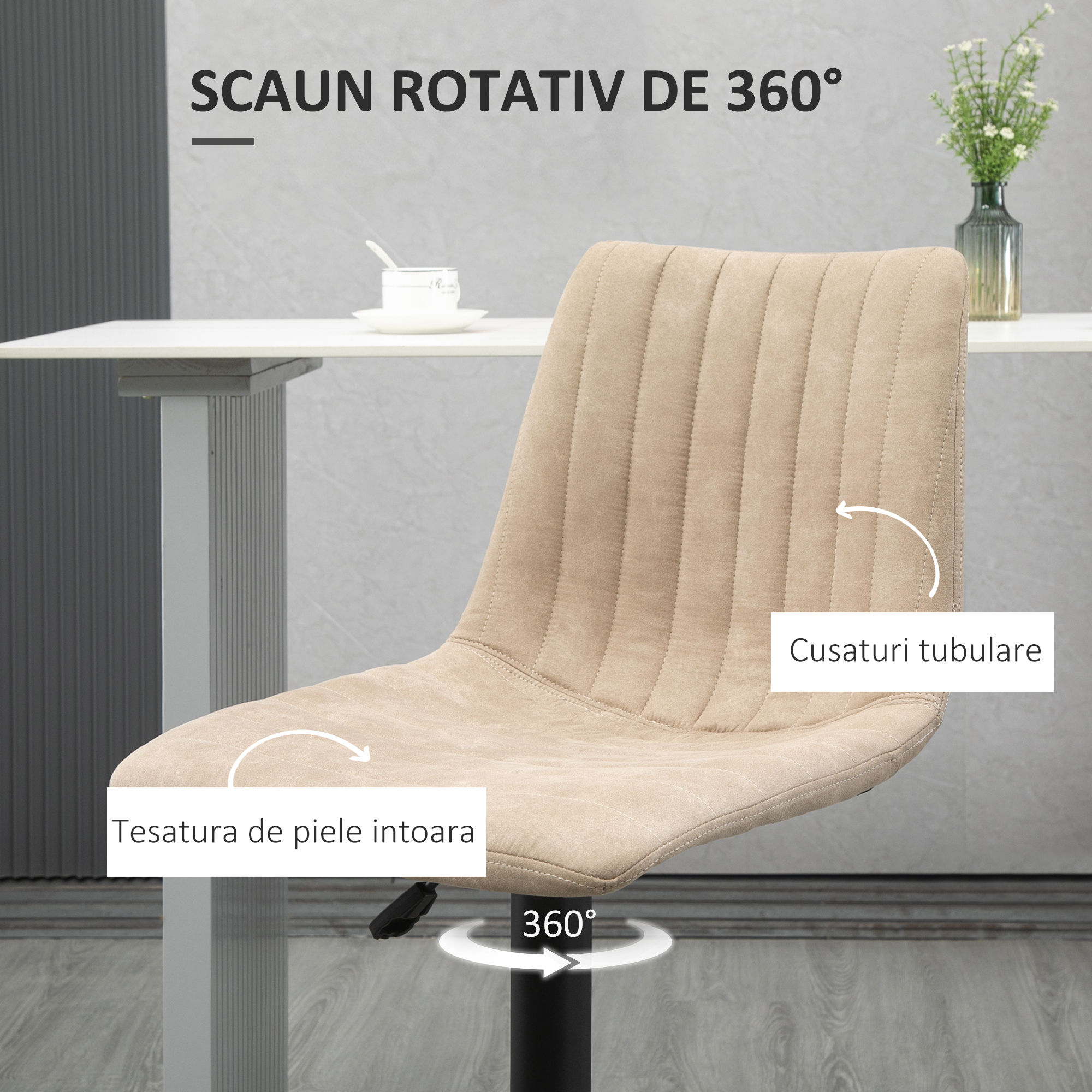  Set de scaune de bar reglabile pe inaltime 2 piese cu suport pentru picioare, otel si poliester, 47,5x57,5x95-116 cm, maro deschis [5]