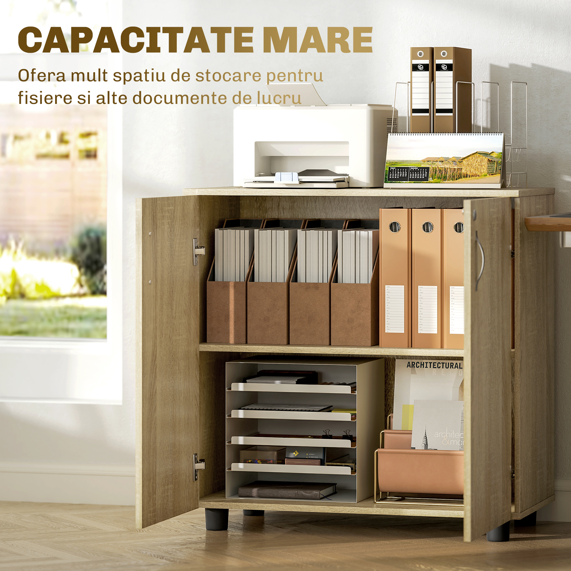 Dulap de birou multifunctional pentru documente cu incuietoare, 2 usi si raft interior, 80x40x80 cm, stejar [3]
