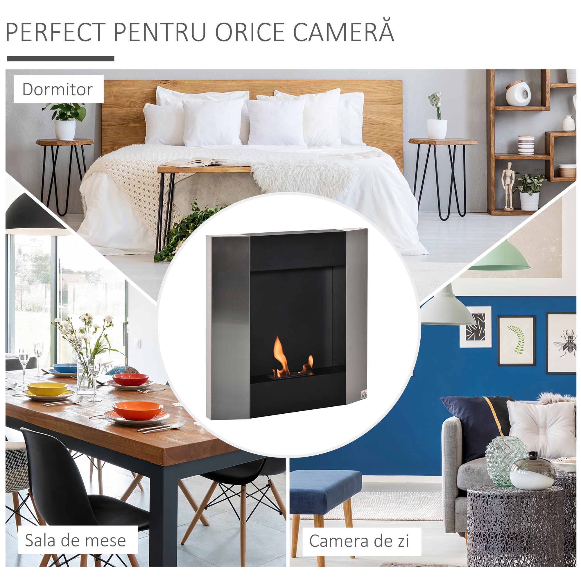  Semineu Bioetanol pentru Perete Rezervor de 0,7L Acoperire 20m² 72x11x72cm [6]