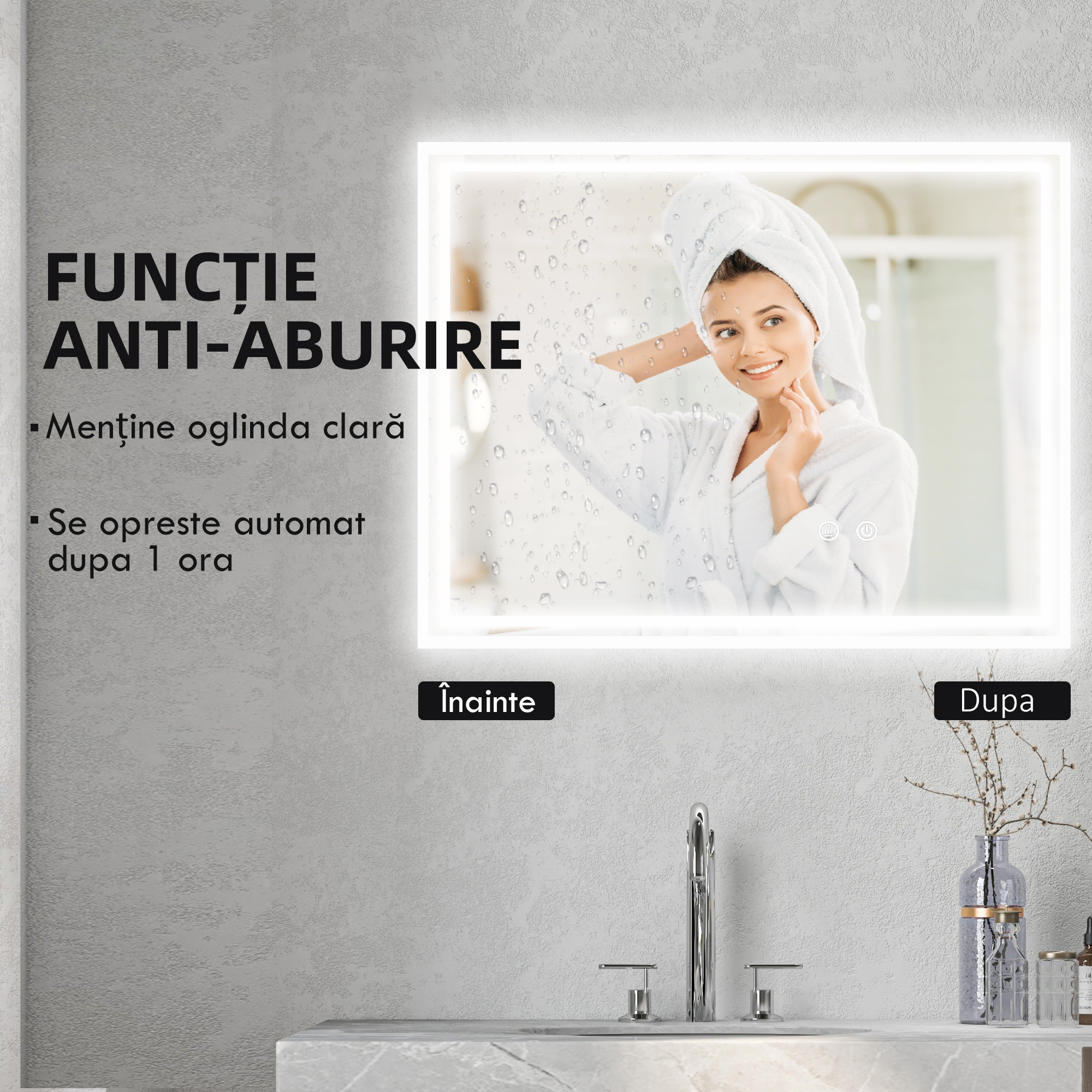  Oglinda de Baie cu Lumini LED, 90x70cm [5]