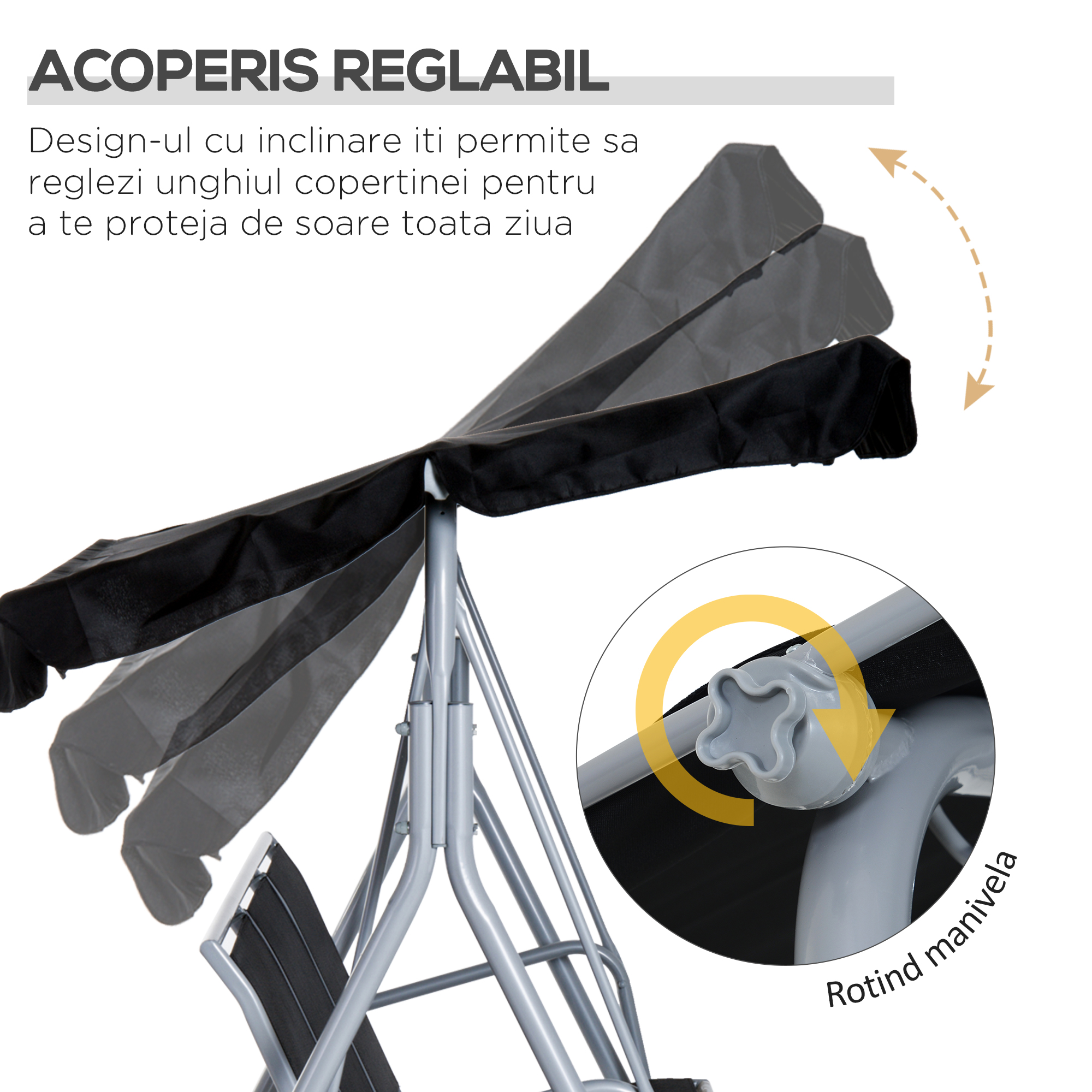  Balansoar de Gradina cu 3 Locuri din Metal Acoperis Copertina Detasabil [3]