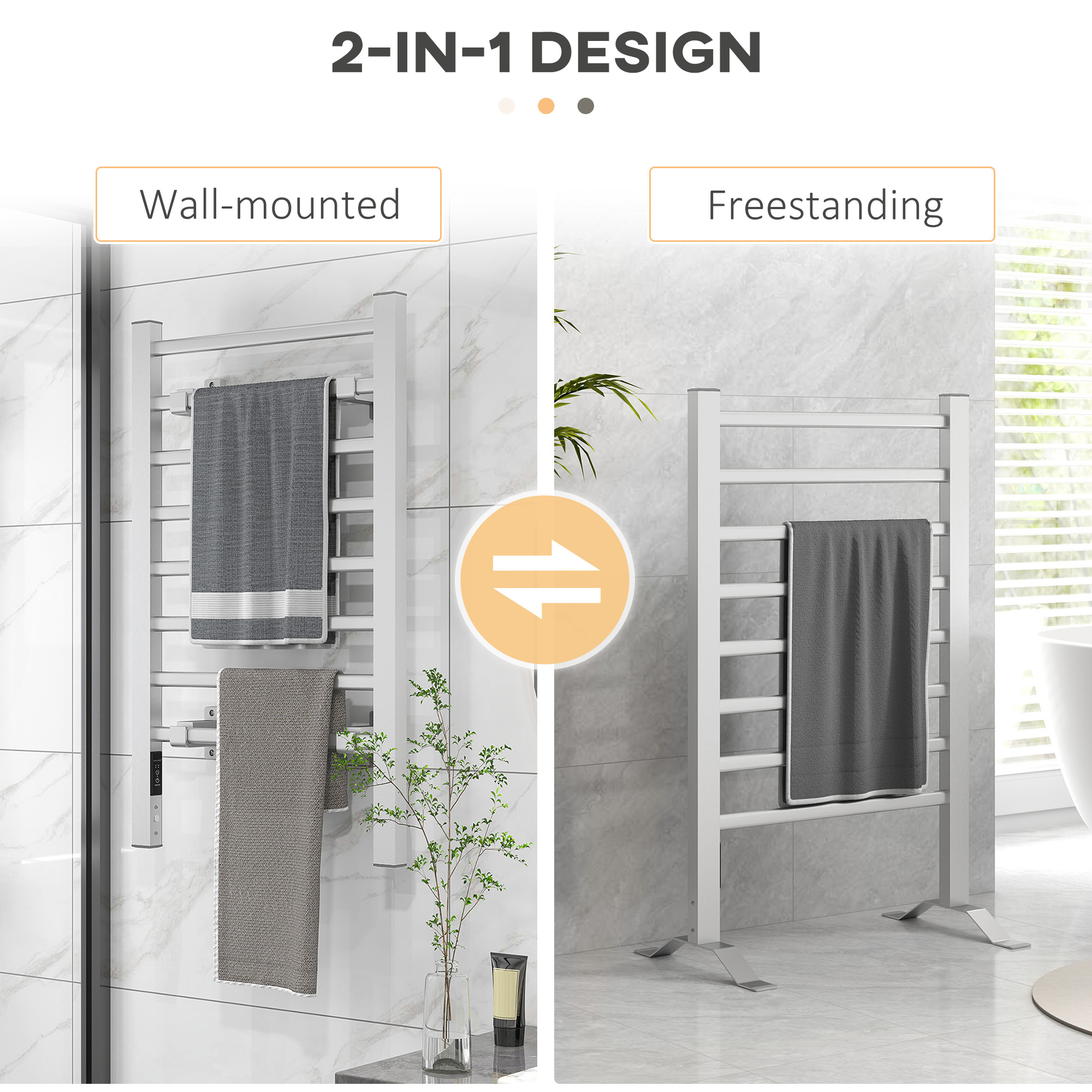  Uscator Electric pentru Prosoape de Podea sau Perete 150W cu Temporizator 2-4 Ore, 53x35x90 cm, Argintiu [3]