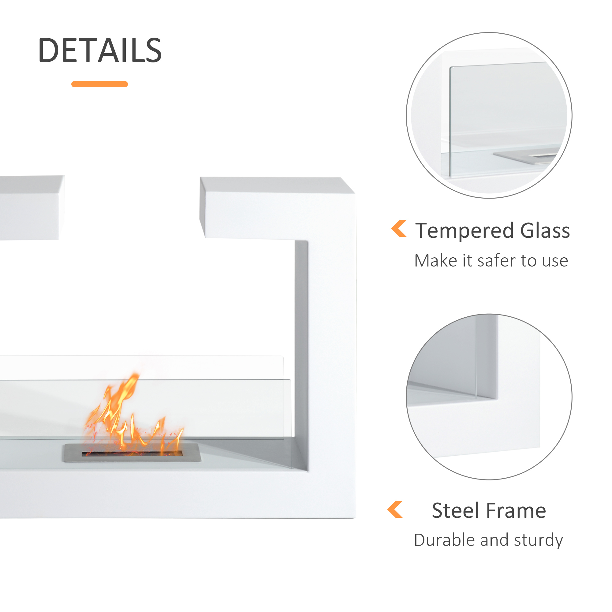 semineu pe Bioetanol din Otel Inoxidabil cu 1 Rezervor 1.5LT 78 x 25 x 58 Alb [5]
