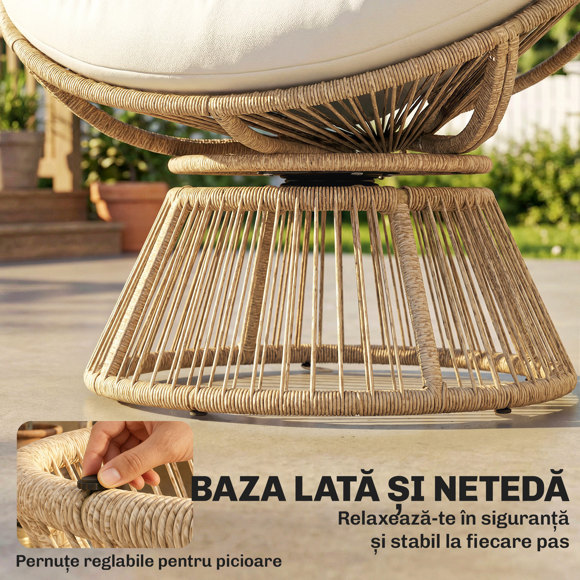  Fotoliu Papasan Rotativ 360° Moon Chair cu Perna pentru Interior/Exterior, Crem Alb [6]